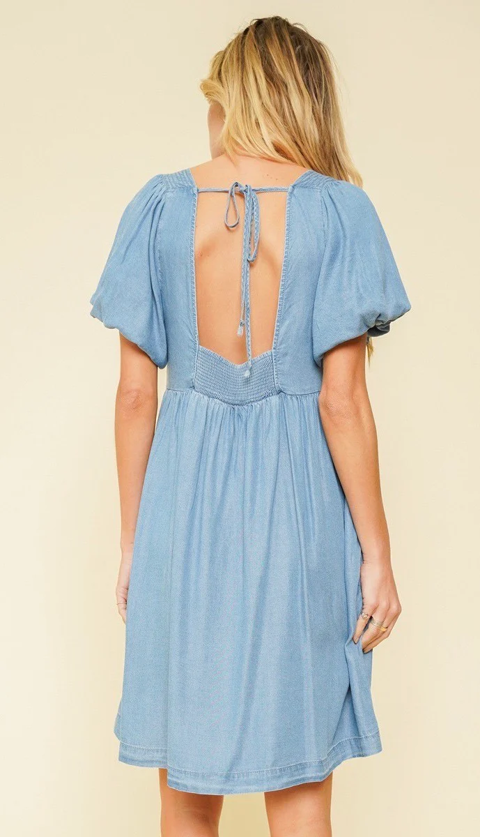 Darrel Darling Tie Back Dress Chambray