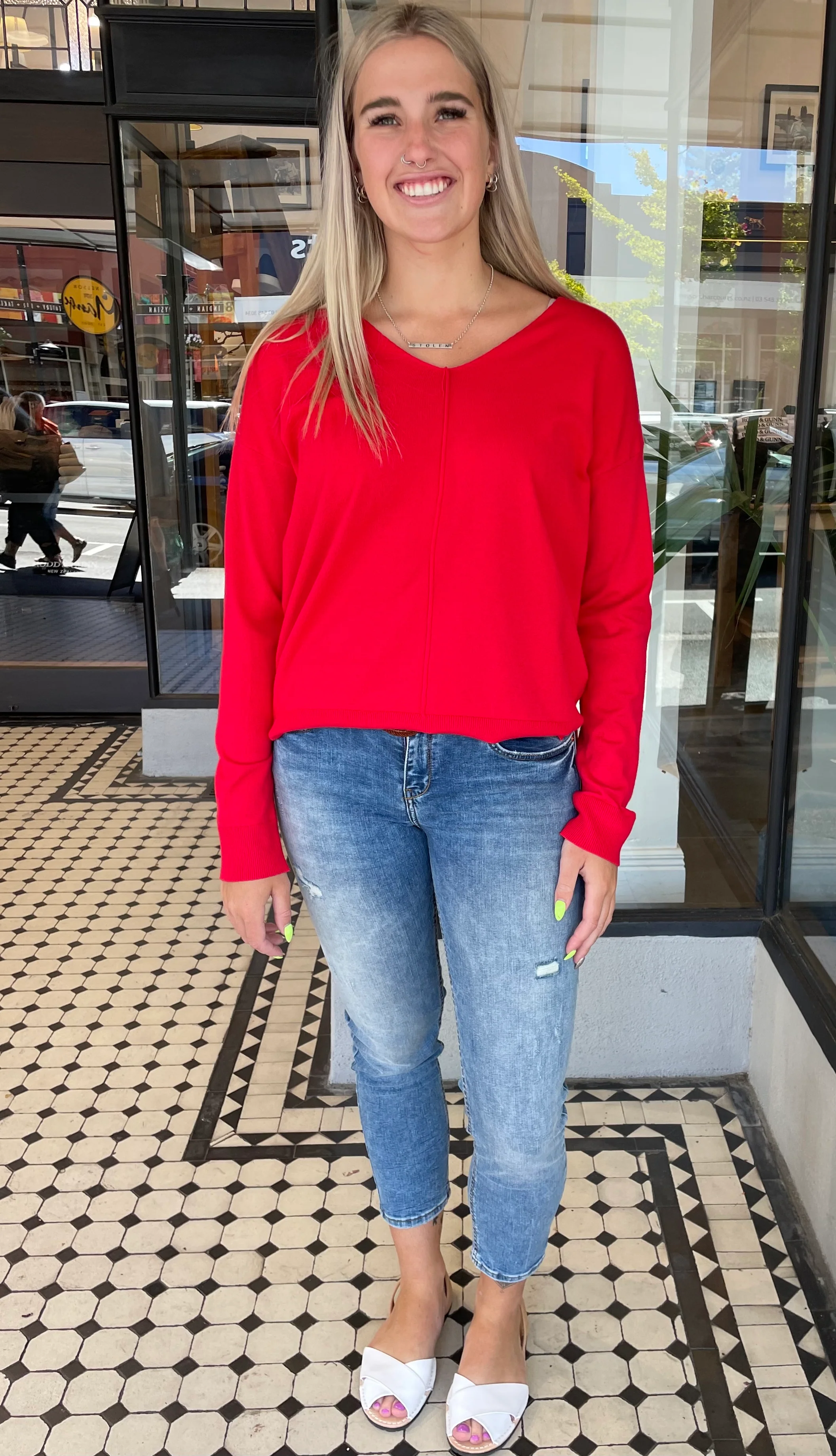 Rachel V-Neck Knit Top Tomato
