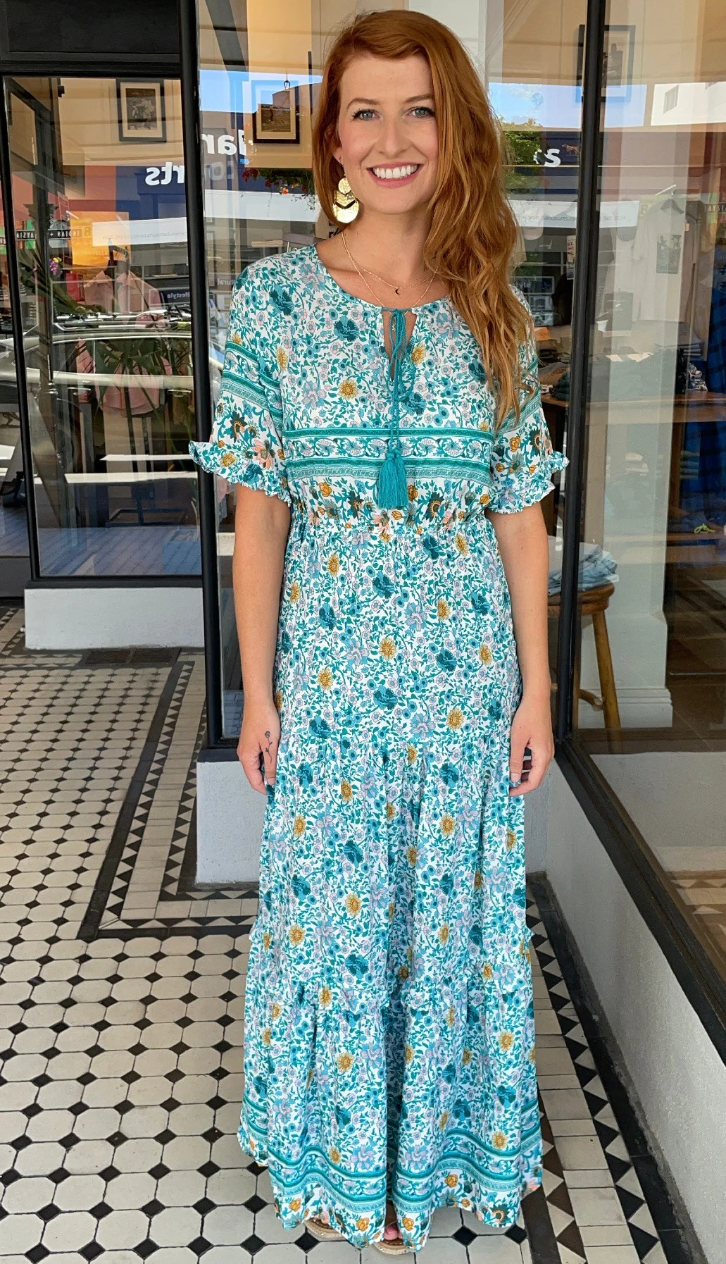 Gia Boho Tassel Tie Dress Jade