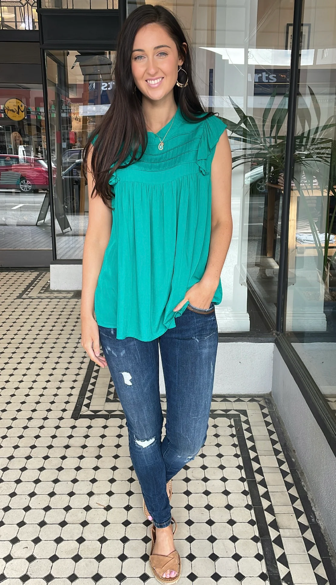 Holly Ruffled Cap Sleeve Top Green