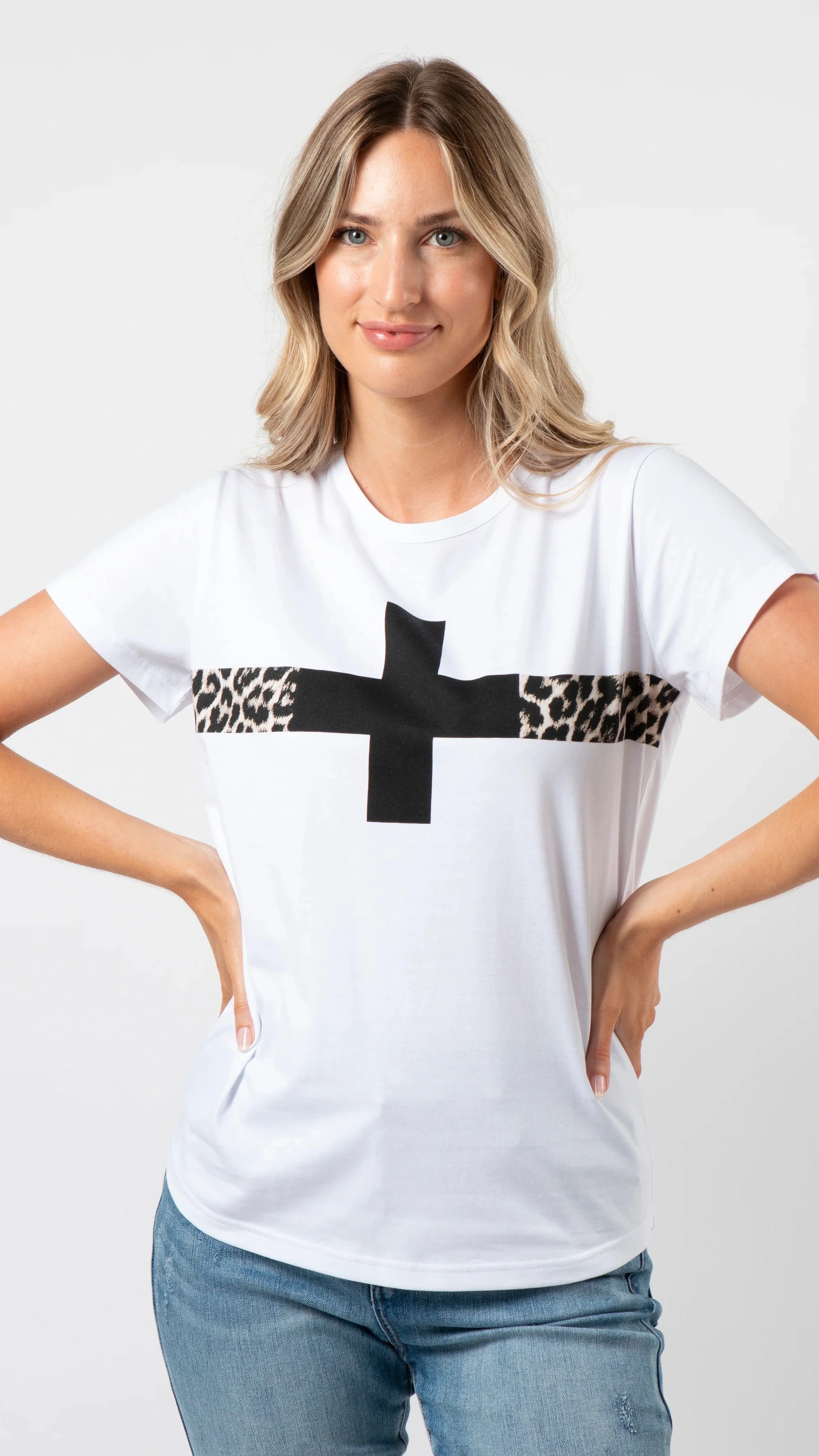 T-Shirt White With Leopard Stripe