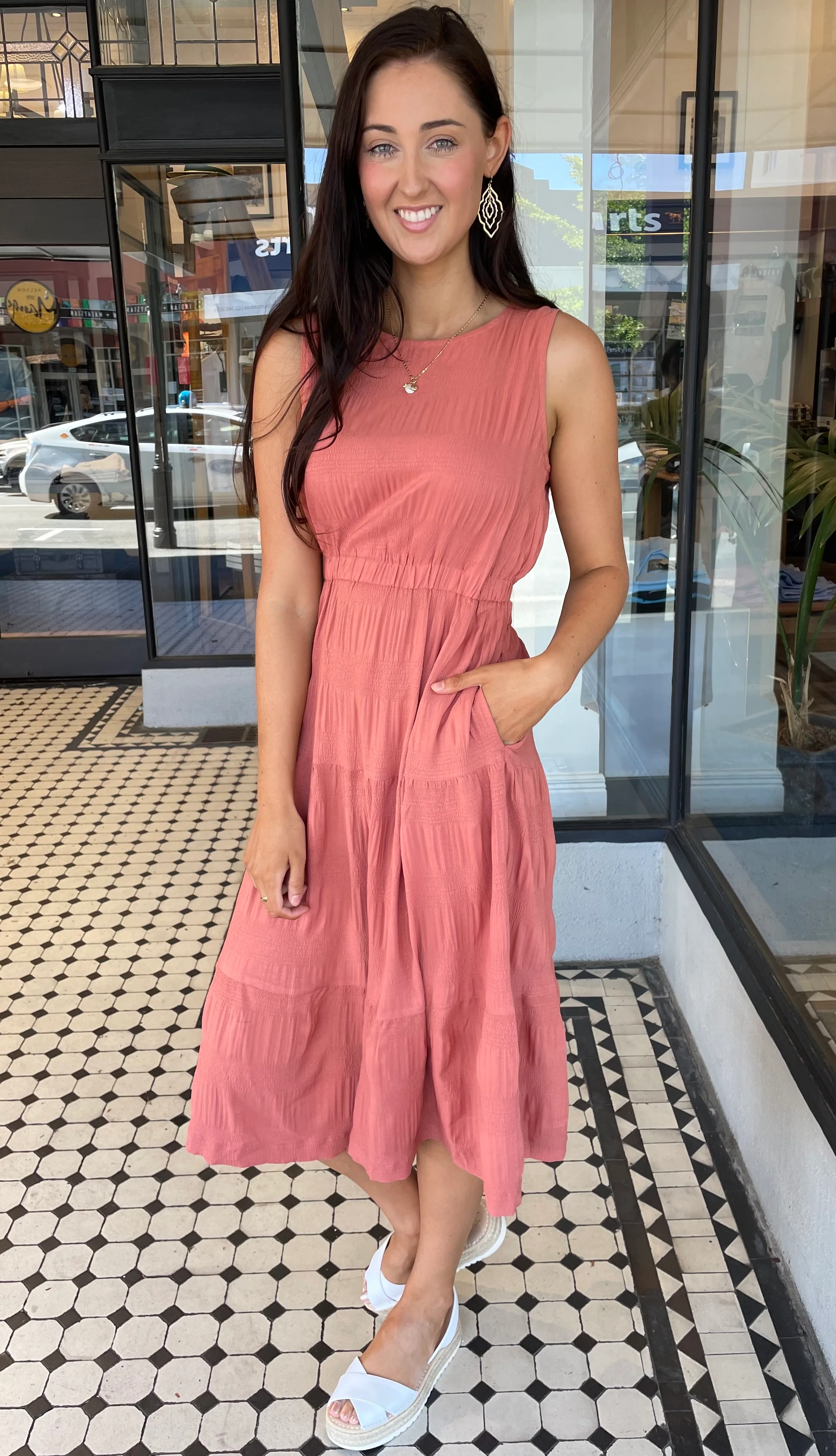 Kym Cutout Back Tiered Midi Dress Clay