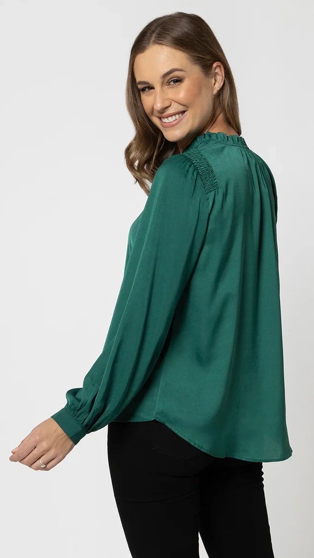 Seeking Lola Kylie Top Green Washer Satin