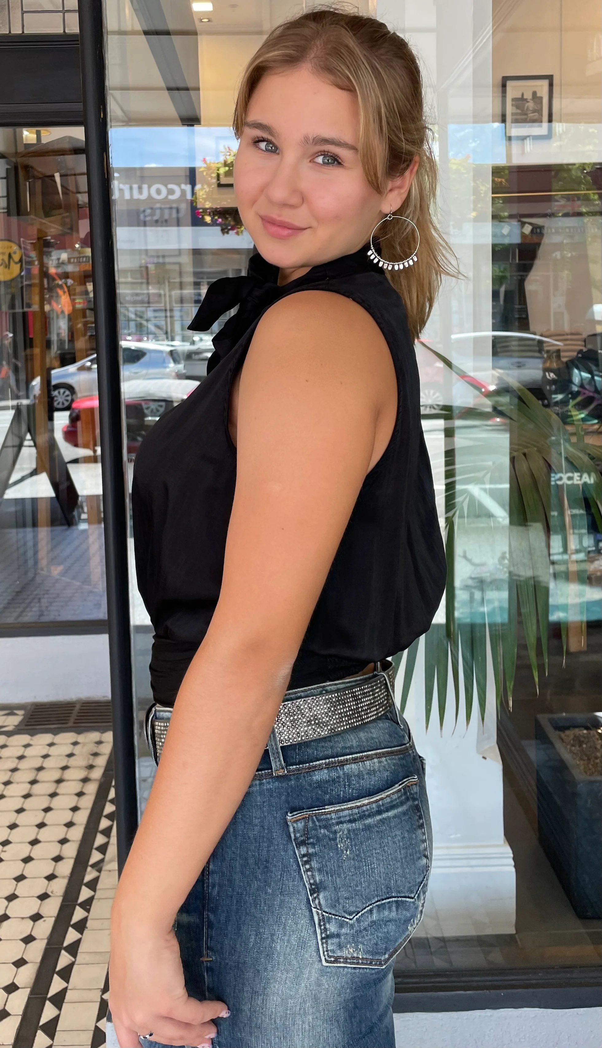 Hazel Tie Neck Top Black