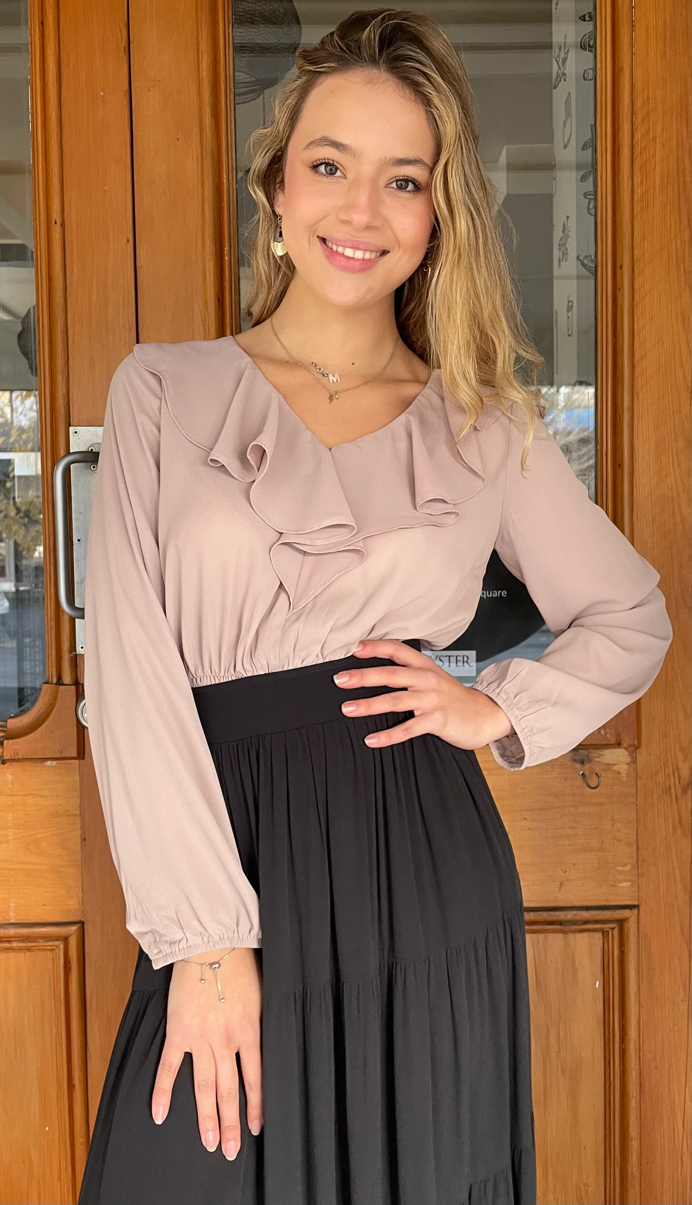 Maggie Smocked Waist Cropped Top Mocha