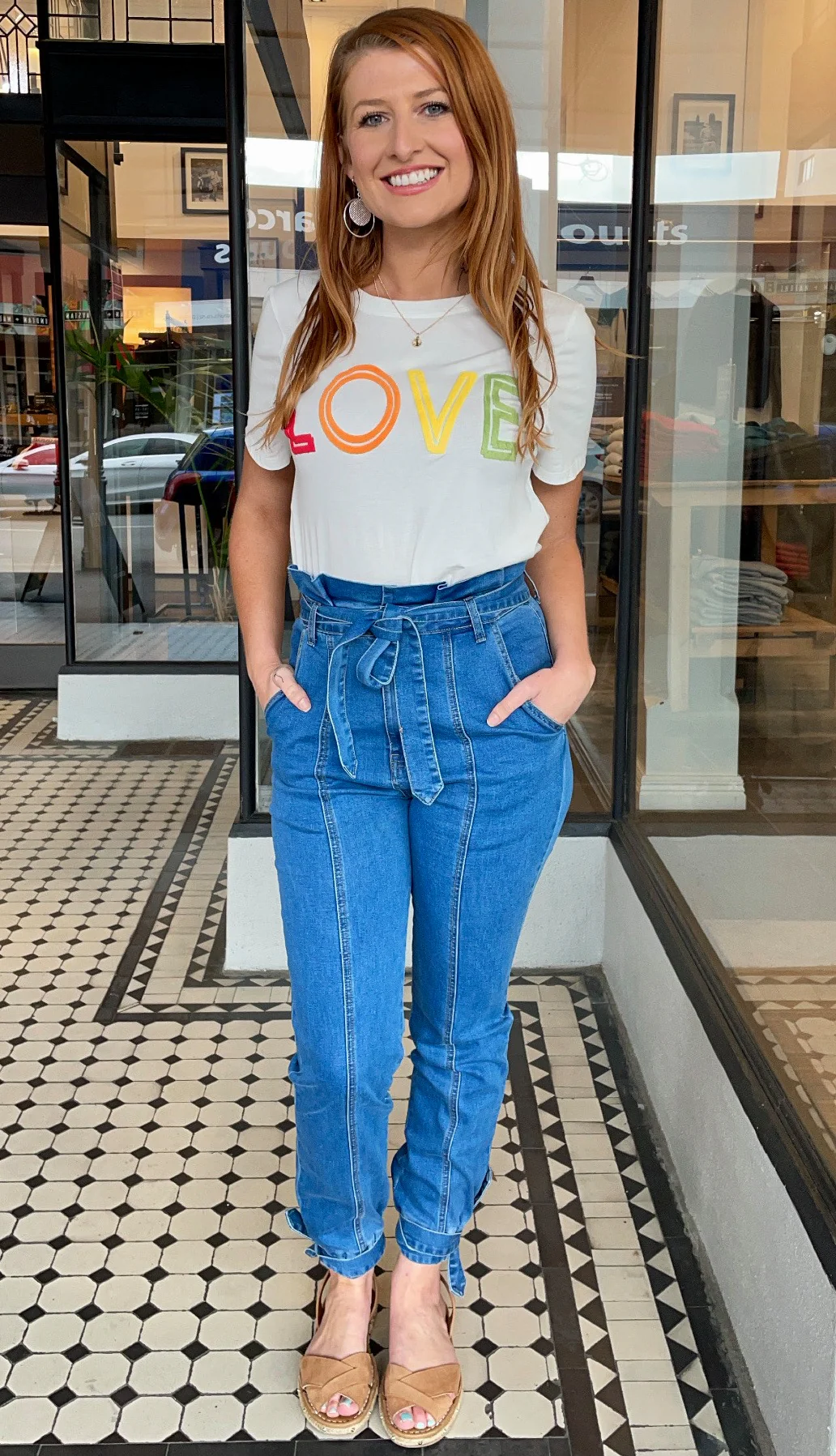 High Paperbag Waisted Jeans Mid Blue