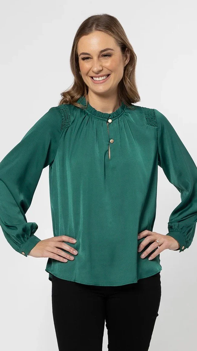 Seeking Lola Kylie Top Green Washer Satin