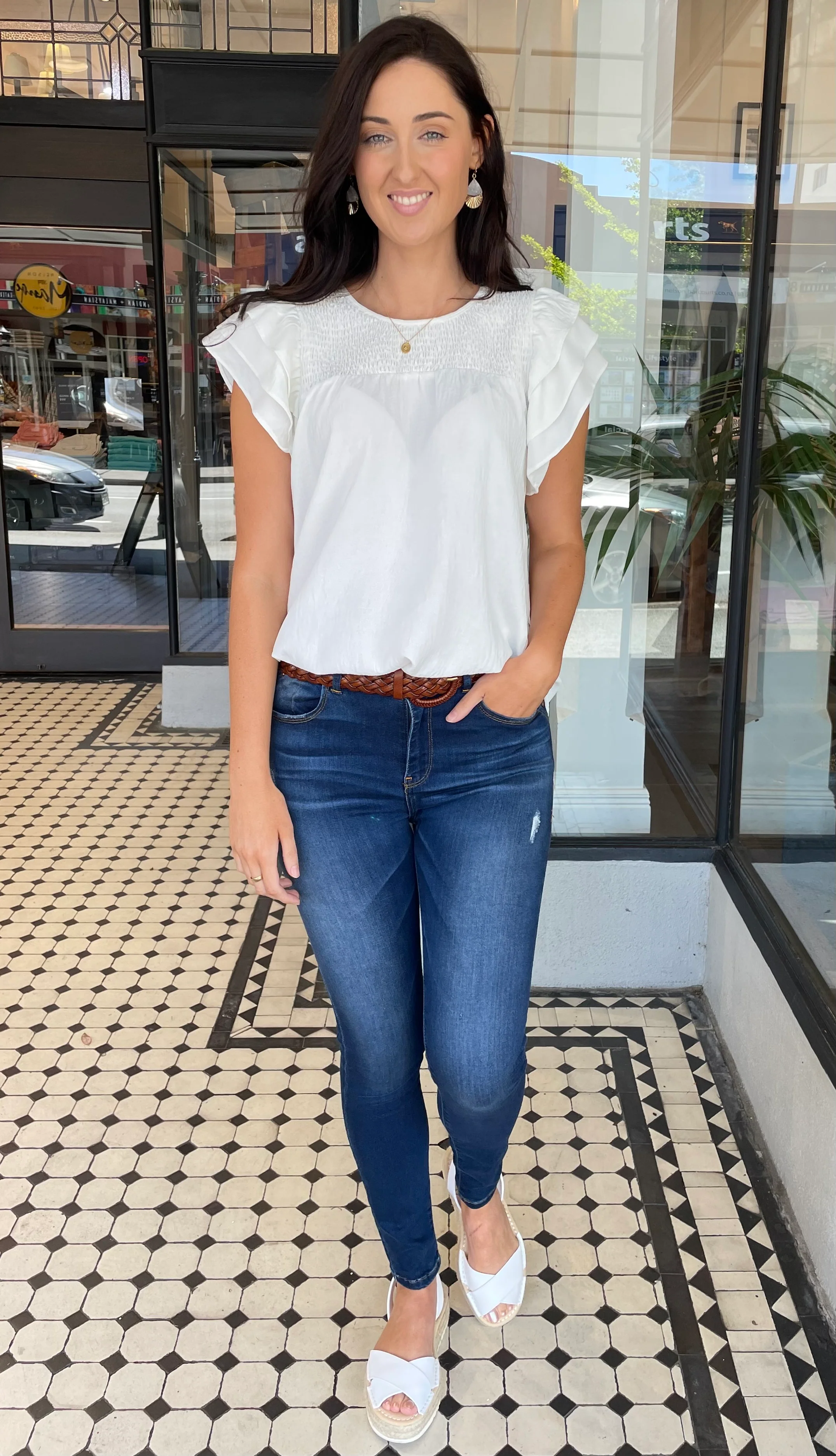 Rachel Layered Ruffle Sleeve Top Off White