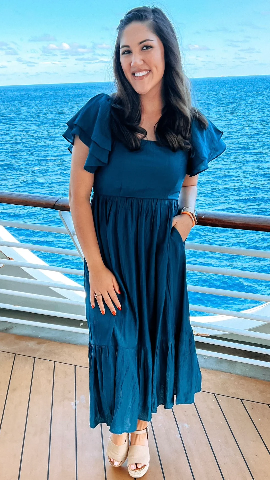 Gabriela Square Neck Ruffle Sleeve Dress Teal