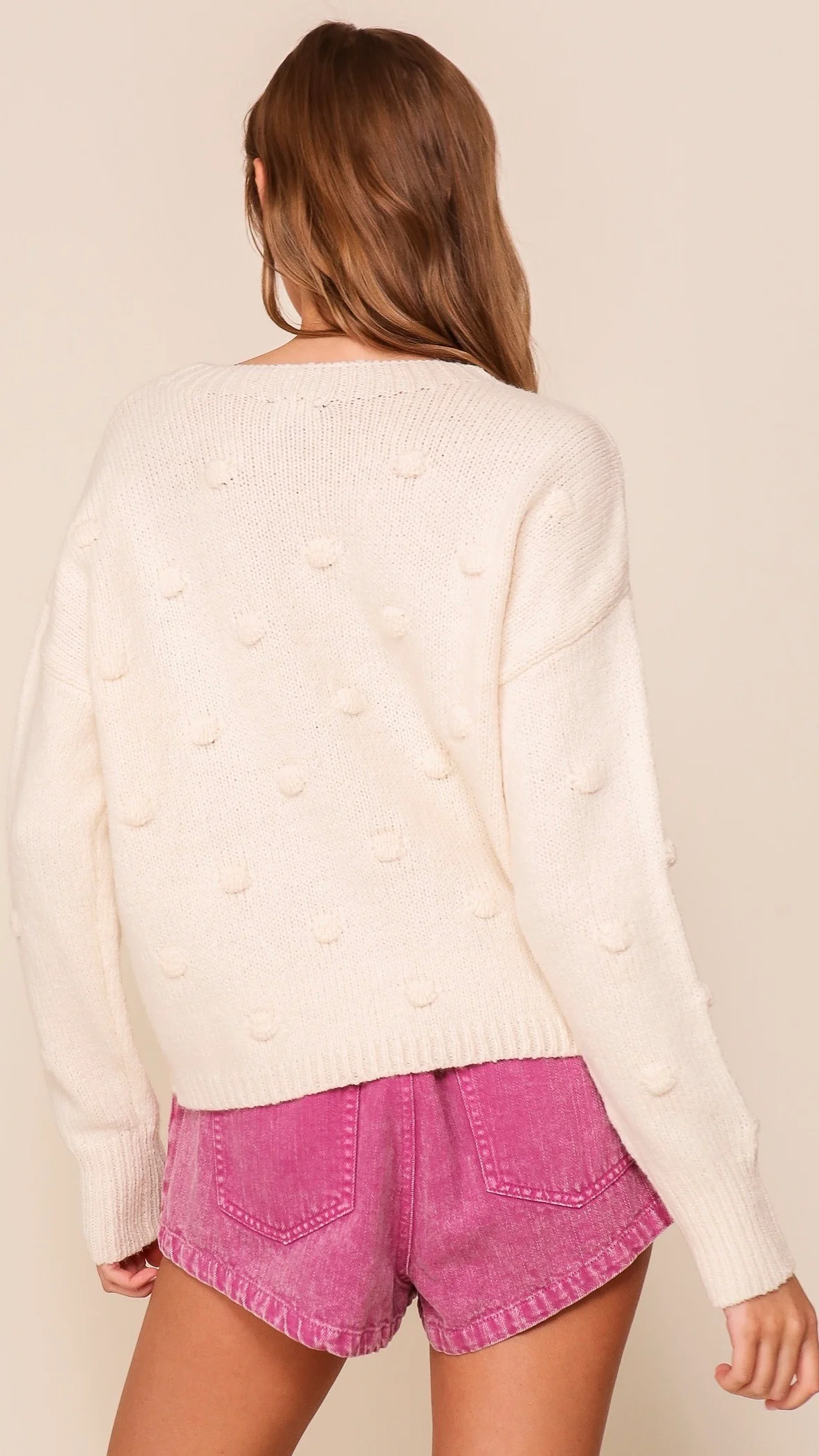 3D Dotty Knit Crew Ivory