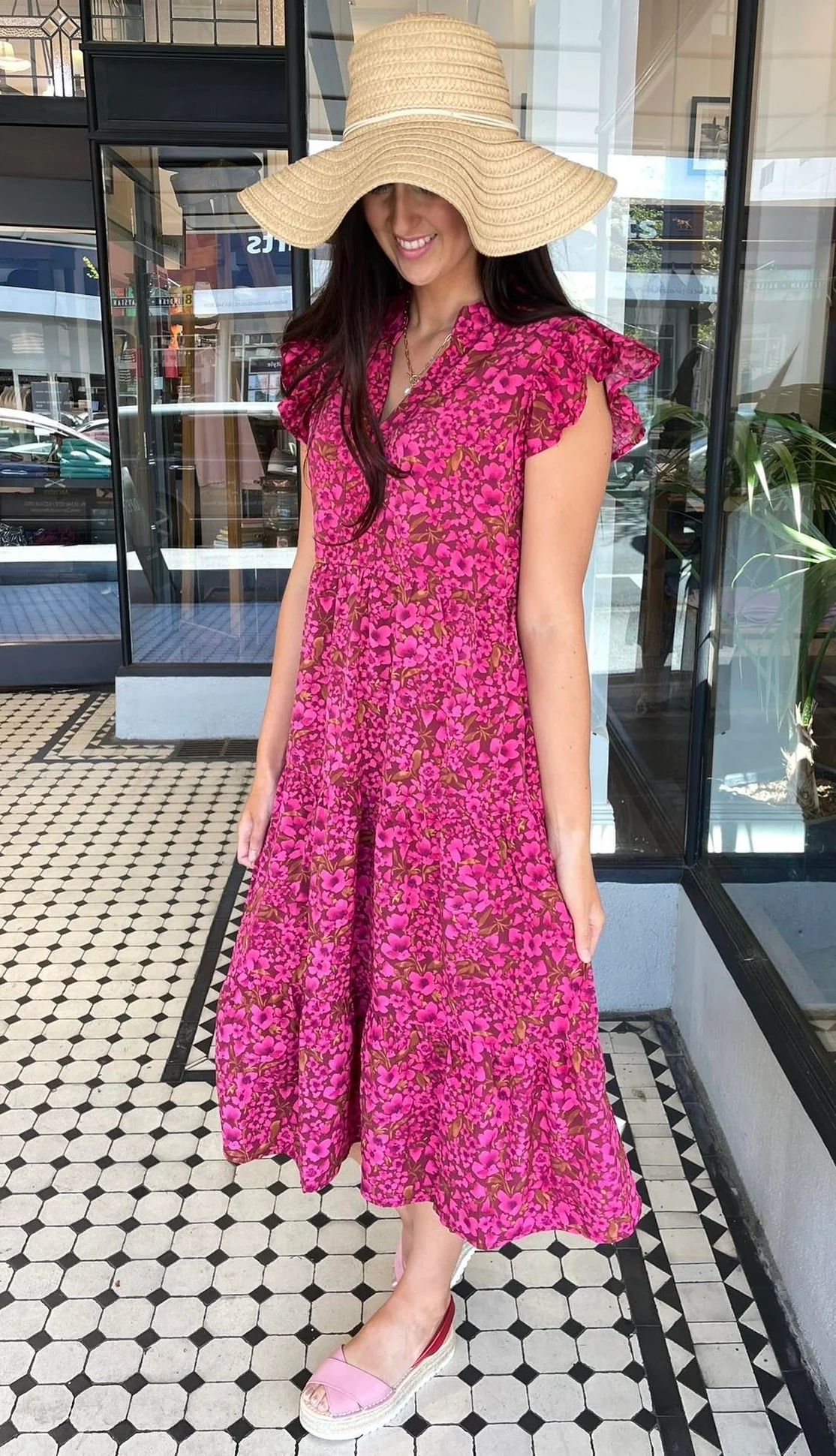 Jules V Neck Tiered Midi Dress Floral