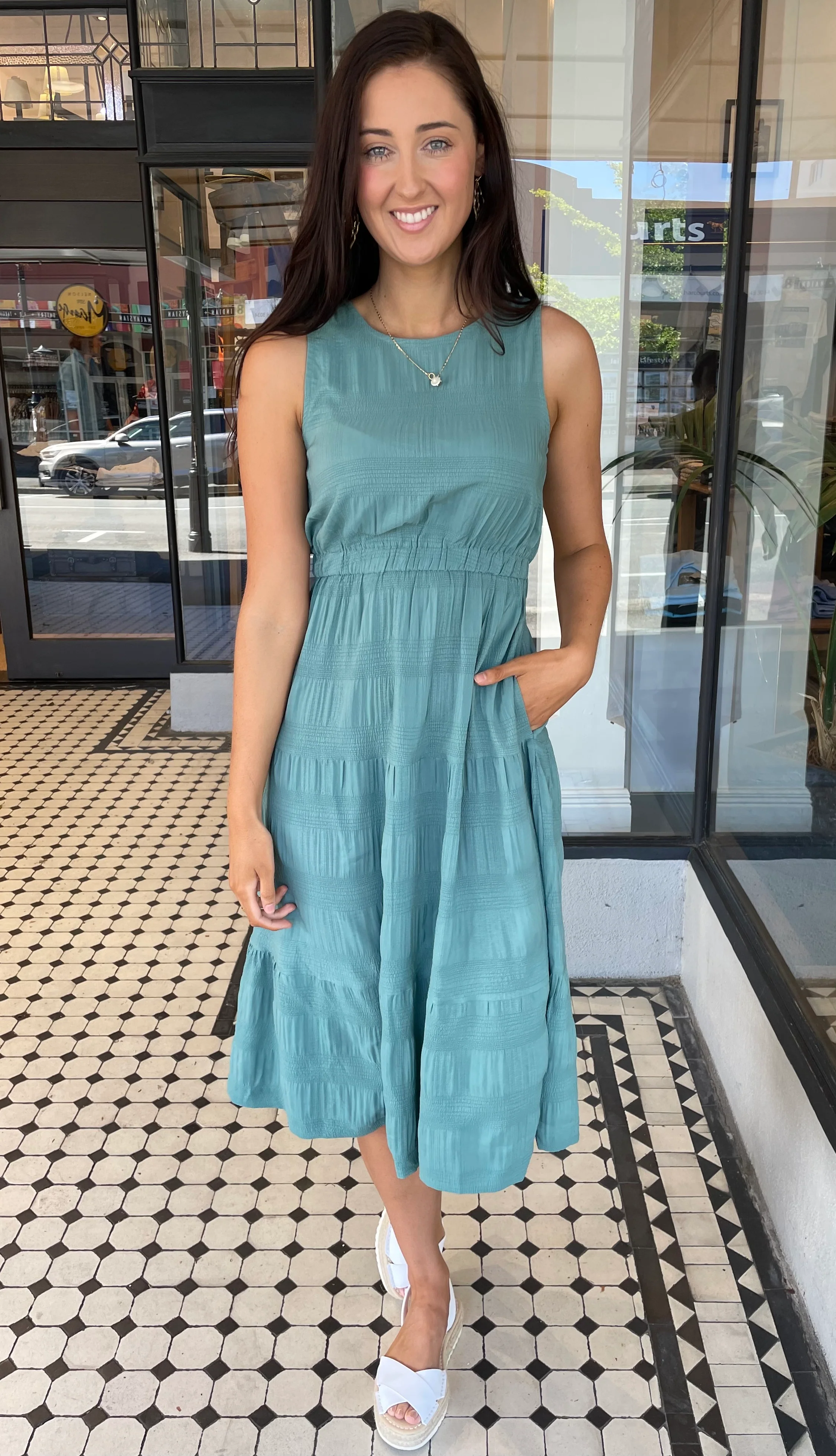 Kym Cutout Back Tiered Midi Dress