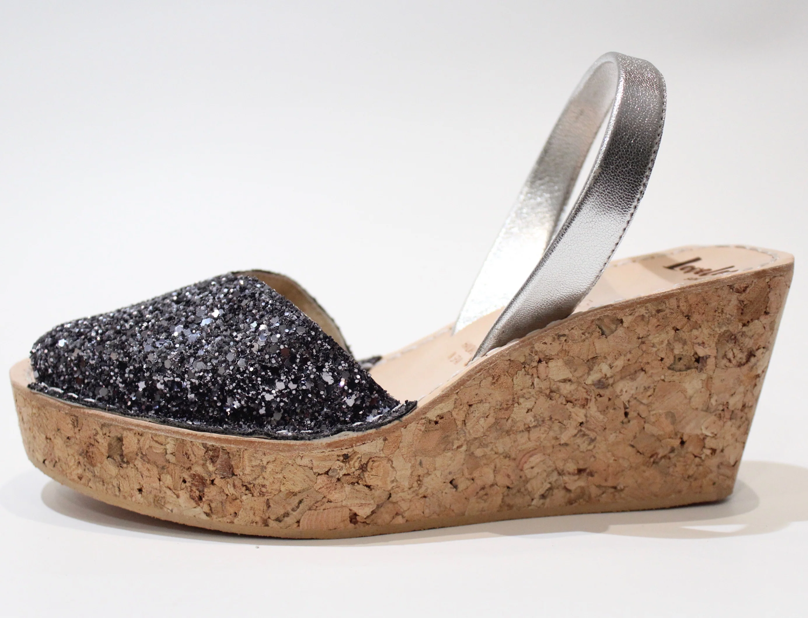 Lovelee Charcoal Glitter Cork Wedge