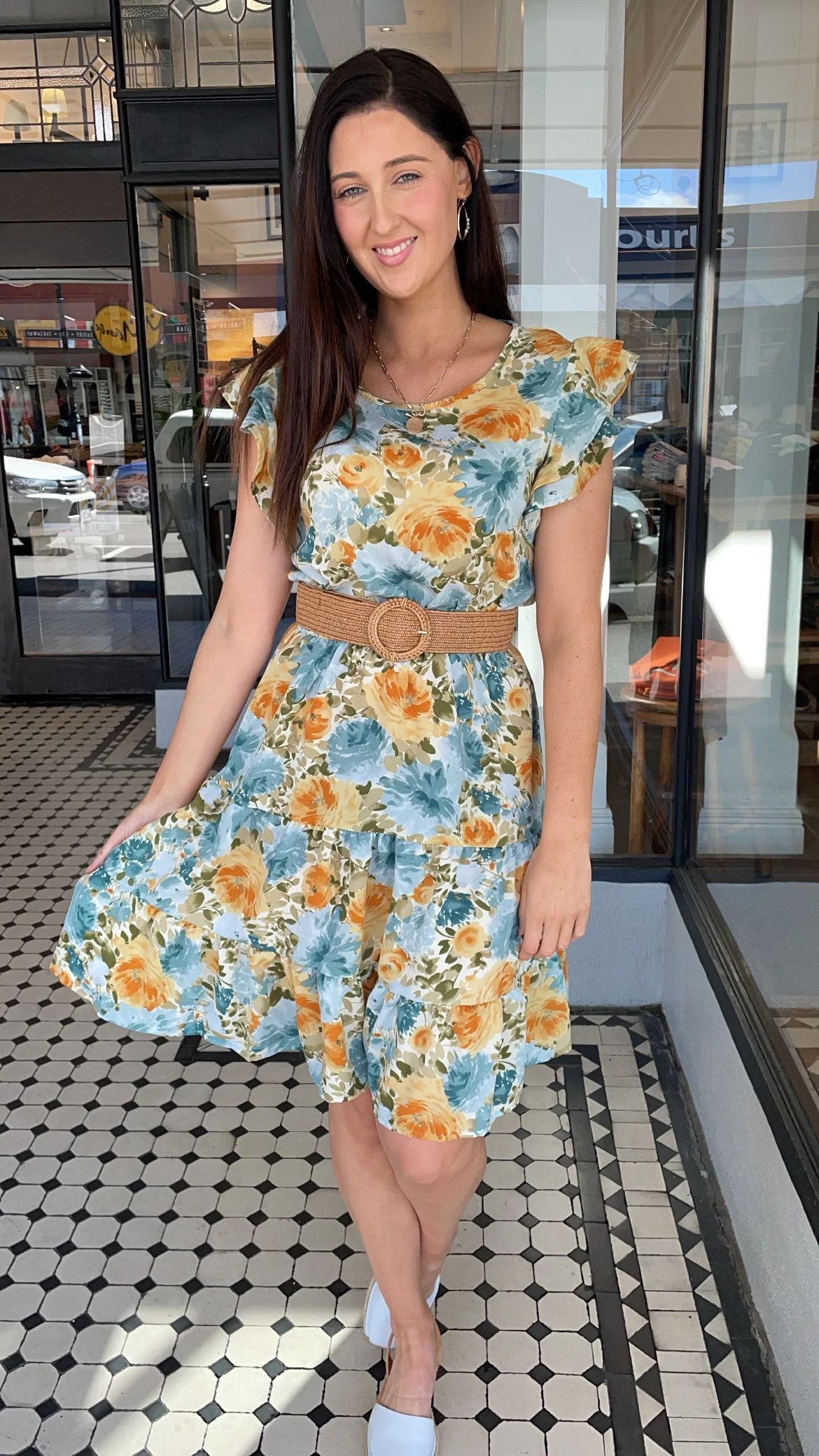 Misha Ruffle Sleeve Tiered Dress Blue