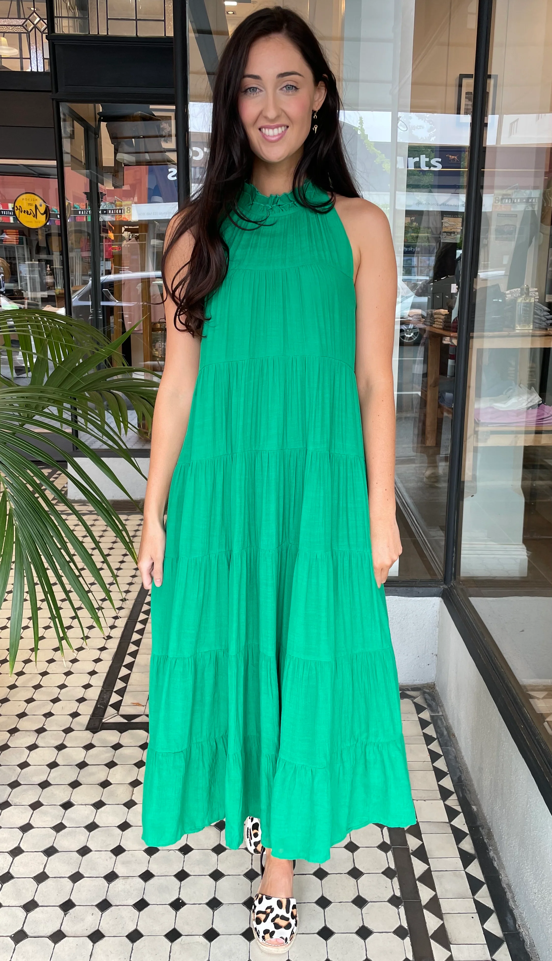 Juliette High Neck Tiered Maxi Dress Green (Restock in all sizes arriving Mid Sept 23)