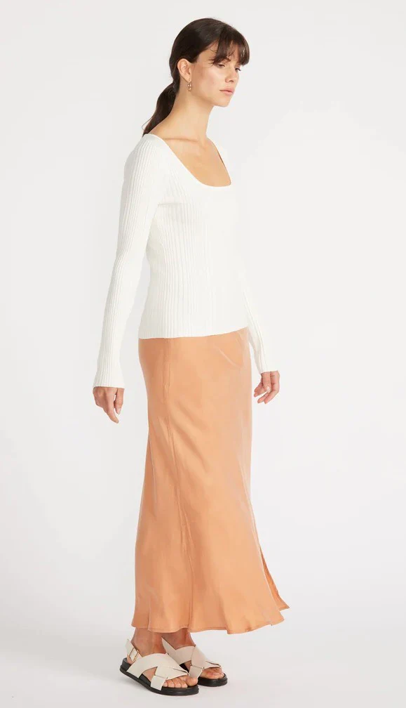 Helene Ribbed Knit Top Off White