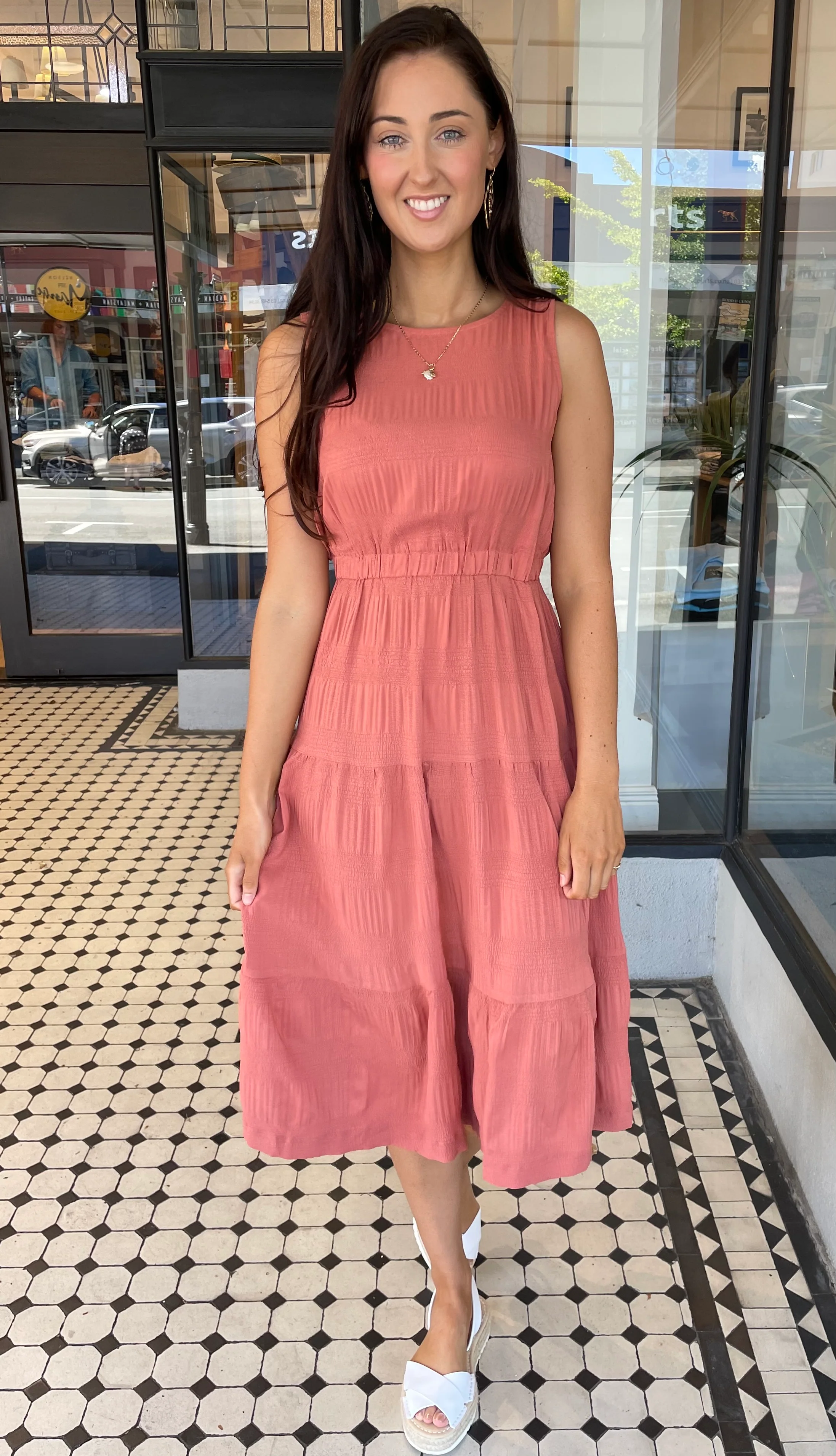 Kym Cutout Back Tiered Midi Dress Clay