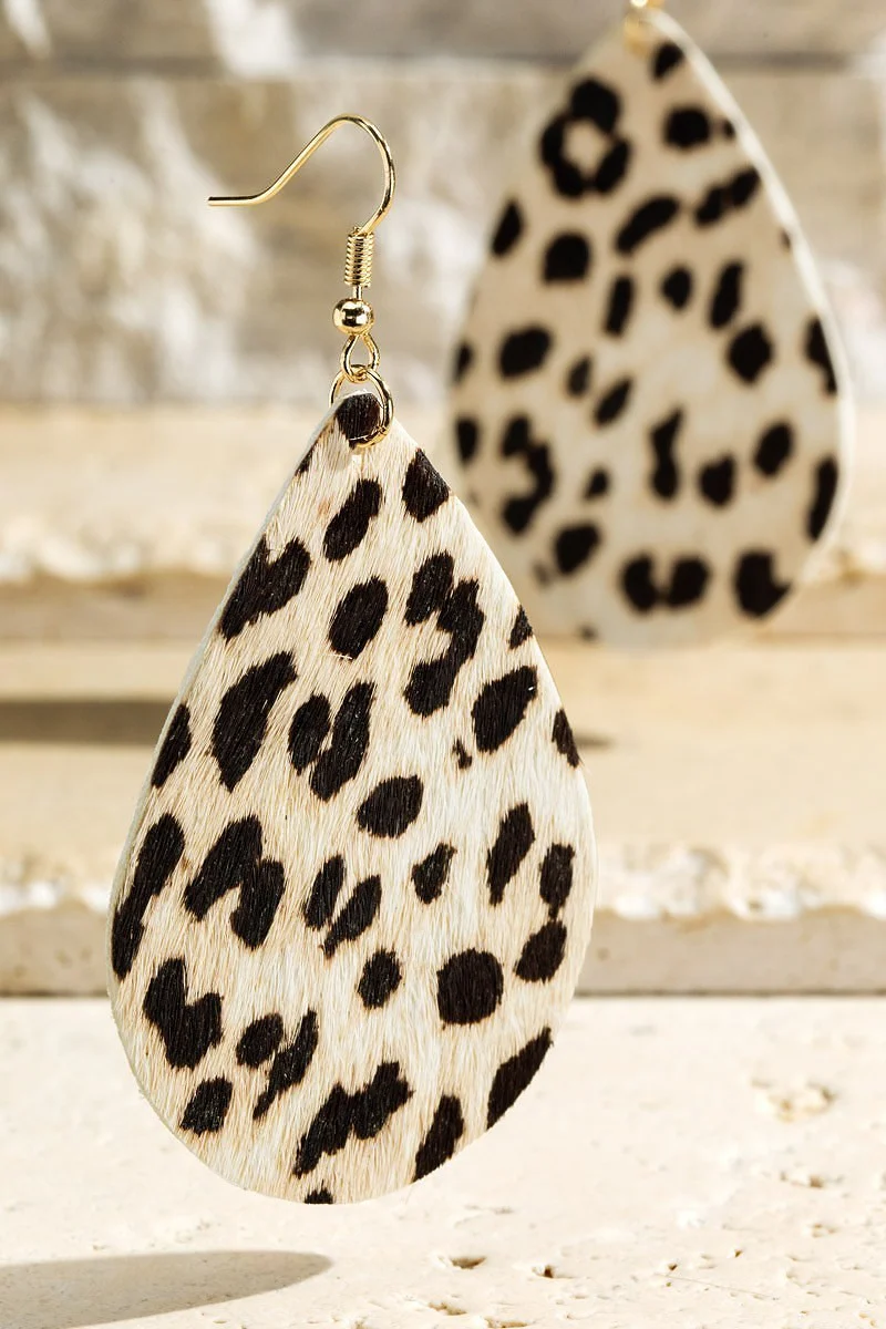 FME265 Leather Tear Drop Ivory Cheetah
