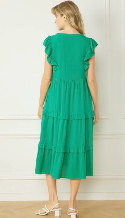 Jayla Ruffled Tiered Midi Dress Soft Green