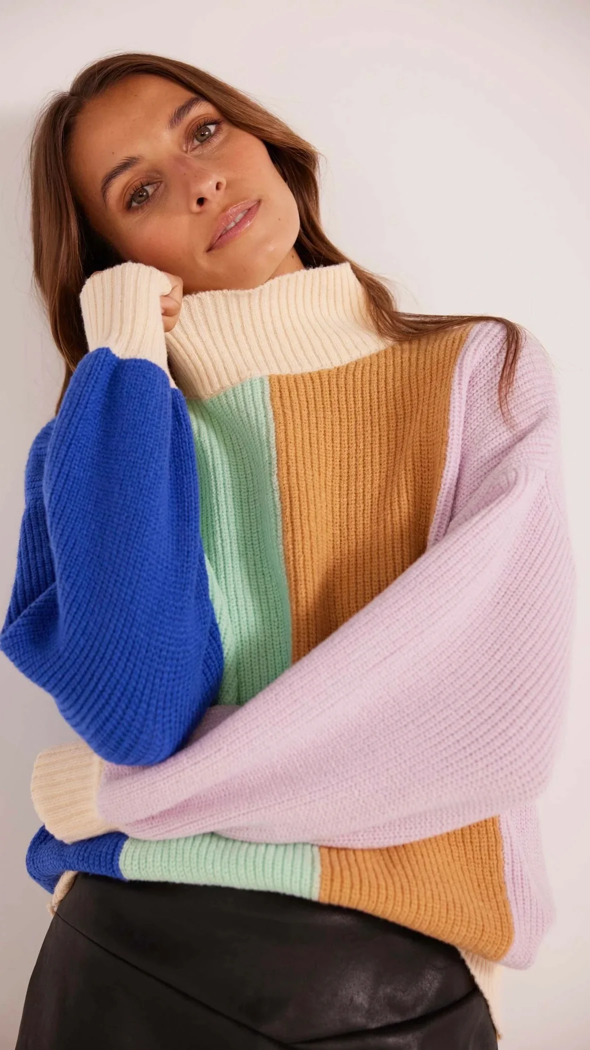 Zia Colour Block Knit Jumper Sherbet