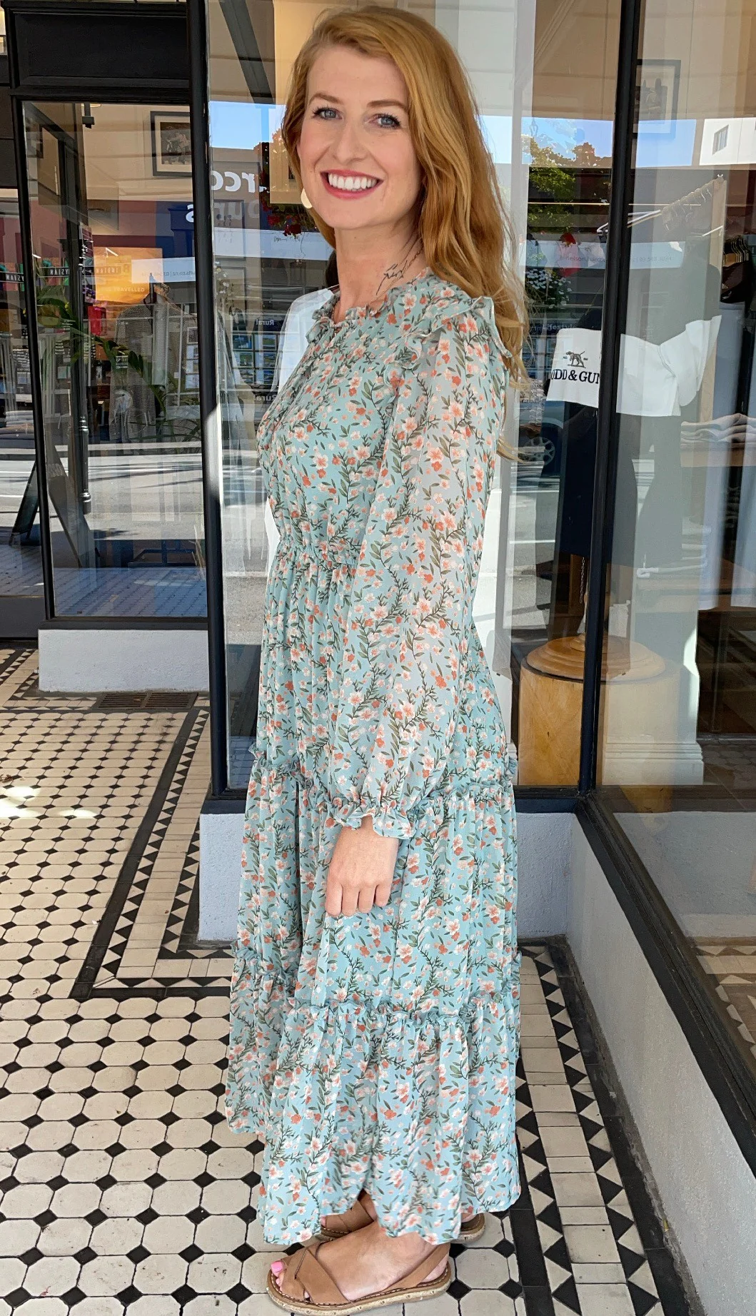 Fran Ruffle Shoulder Midi Dress Sage