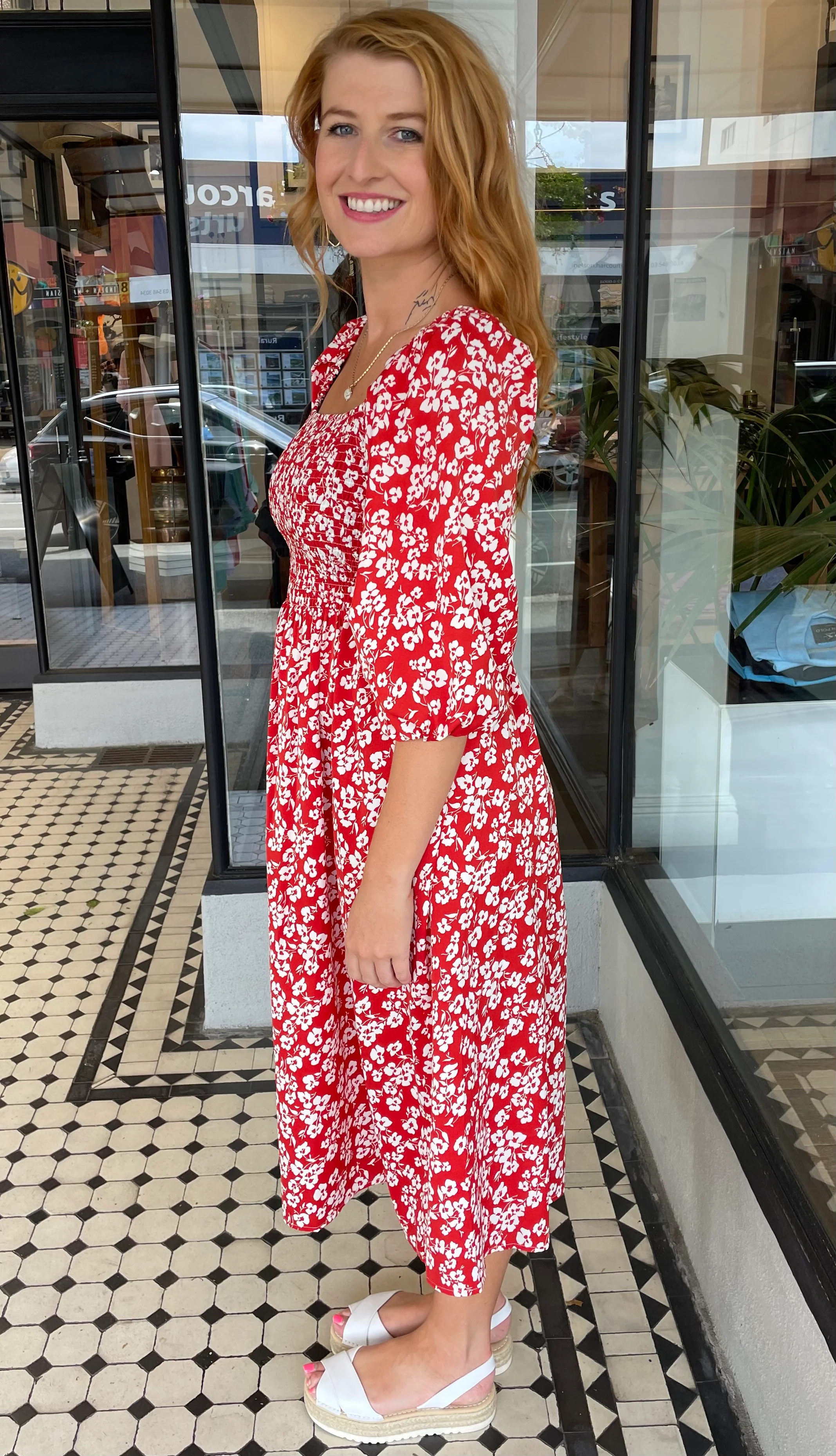 Tish Smocked Bodice Dress Red Orange