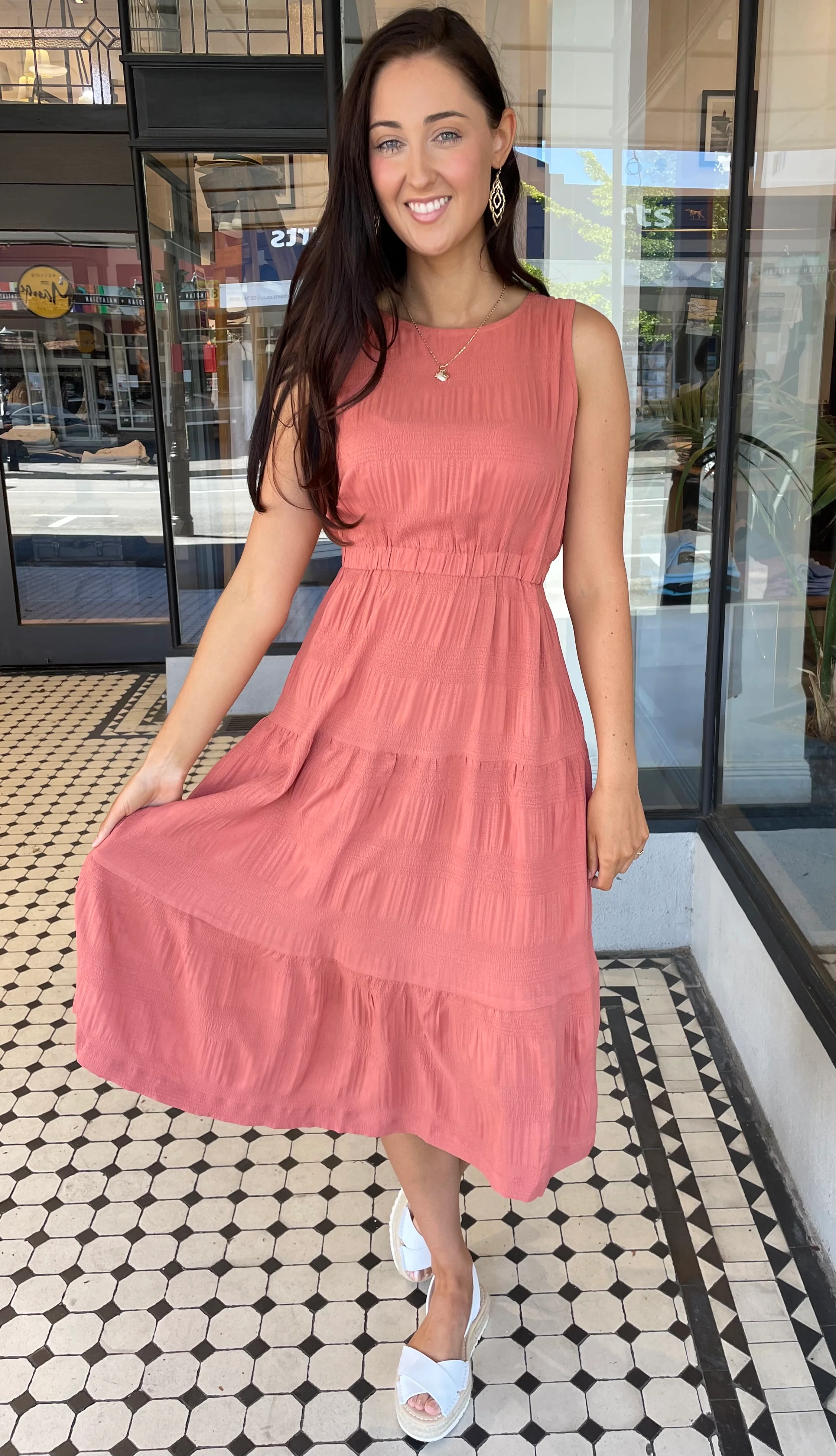 Kym Cutout Back Tiered Midi Dress Clay