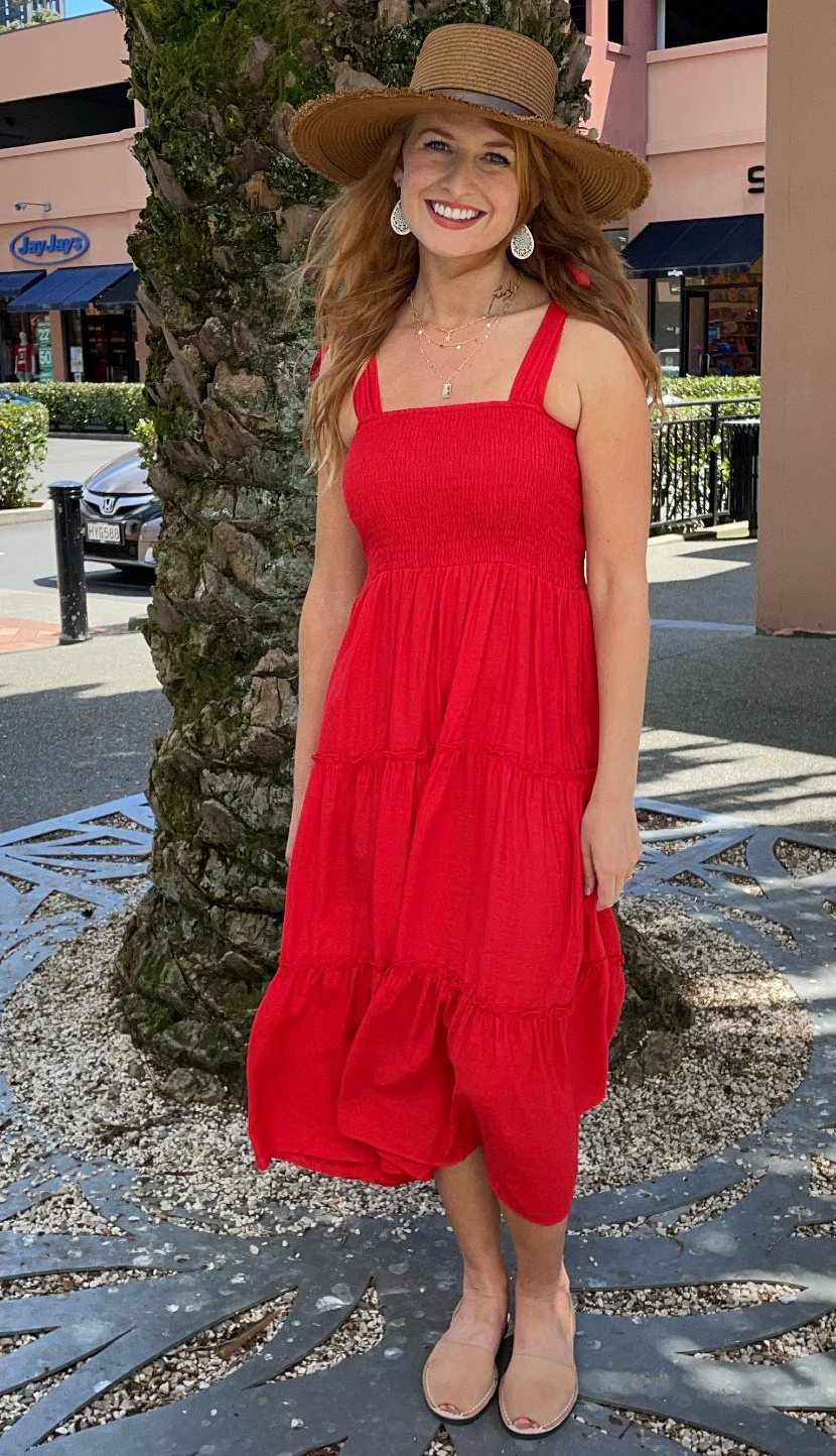 Tessa Tie Shoulder Midi Dress Red