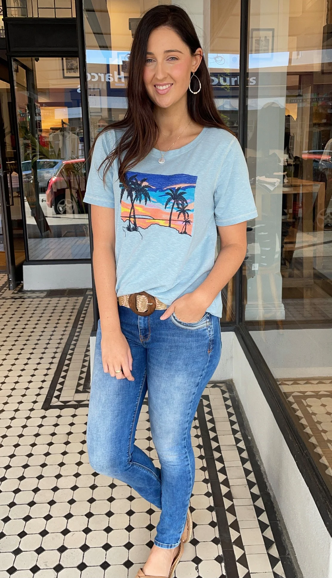 Palm Sunset Embroidered Tee