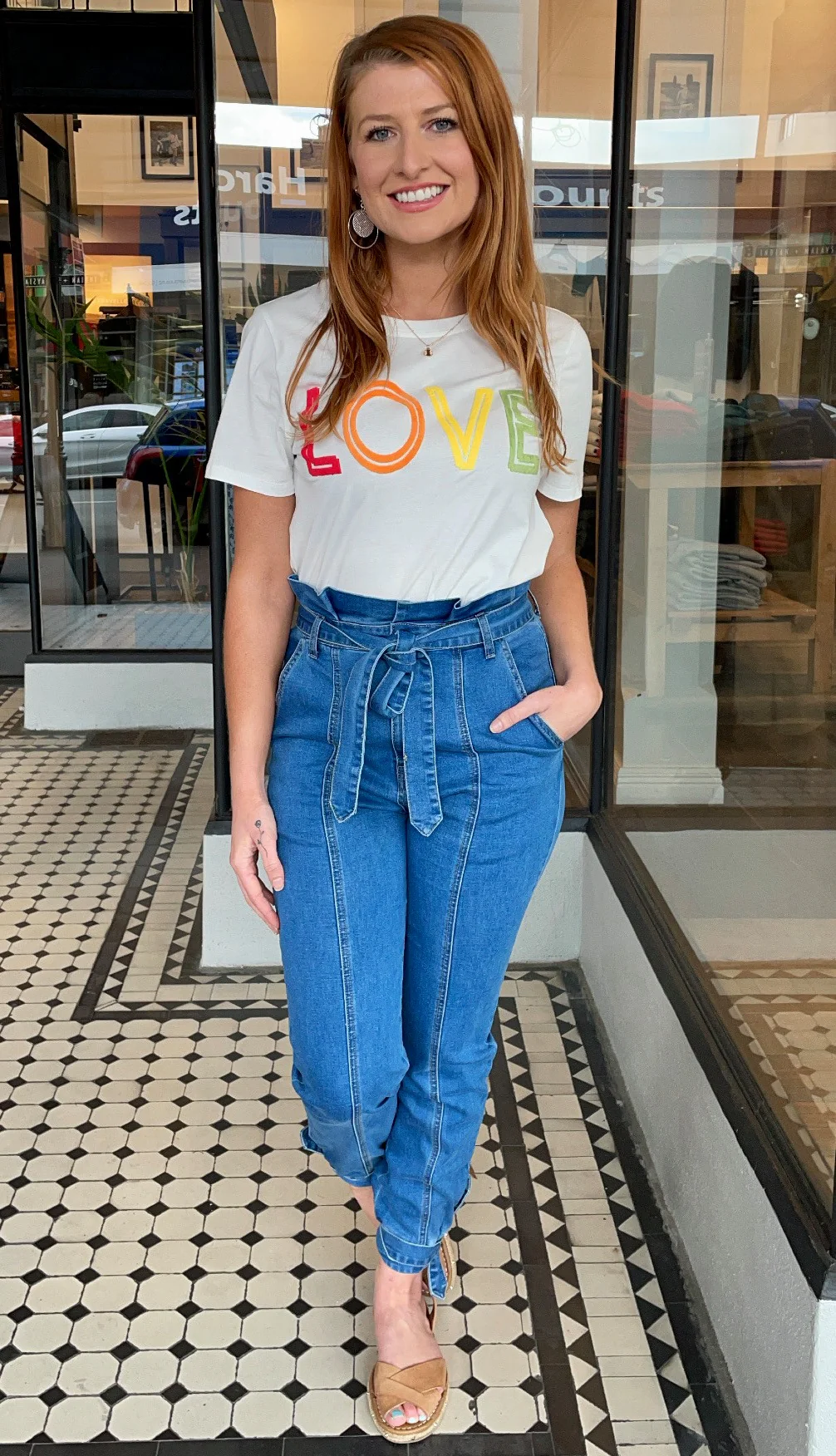 High Paperbag Waisted Jeans Mid Blue