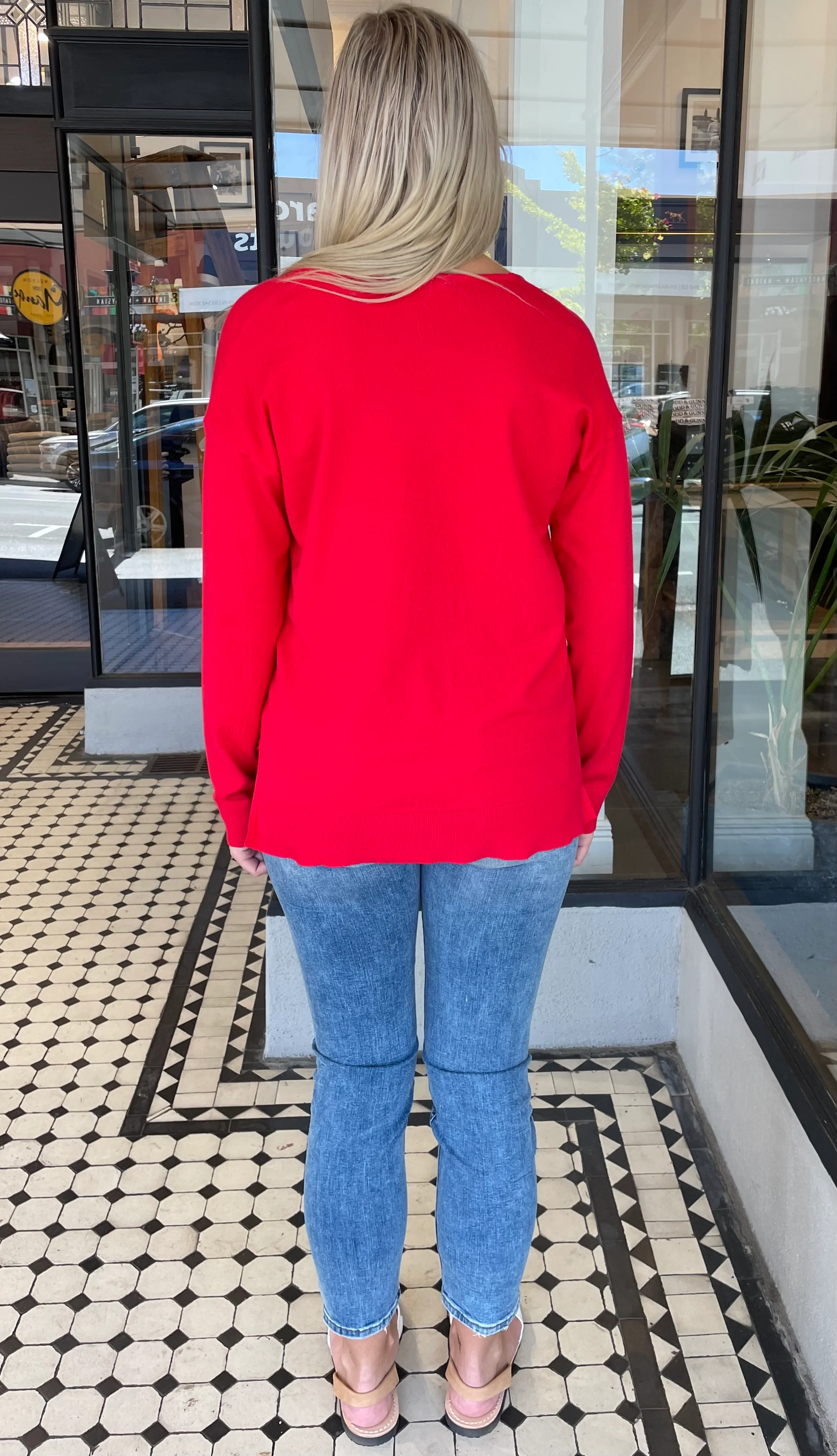 Rachel V-Neck Knit Top Tomato