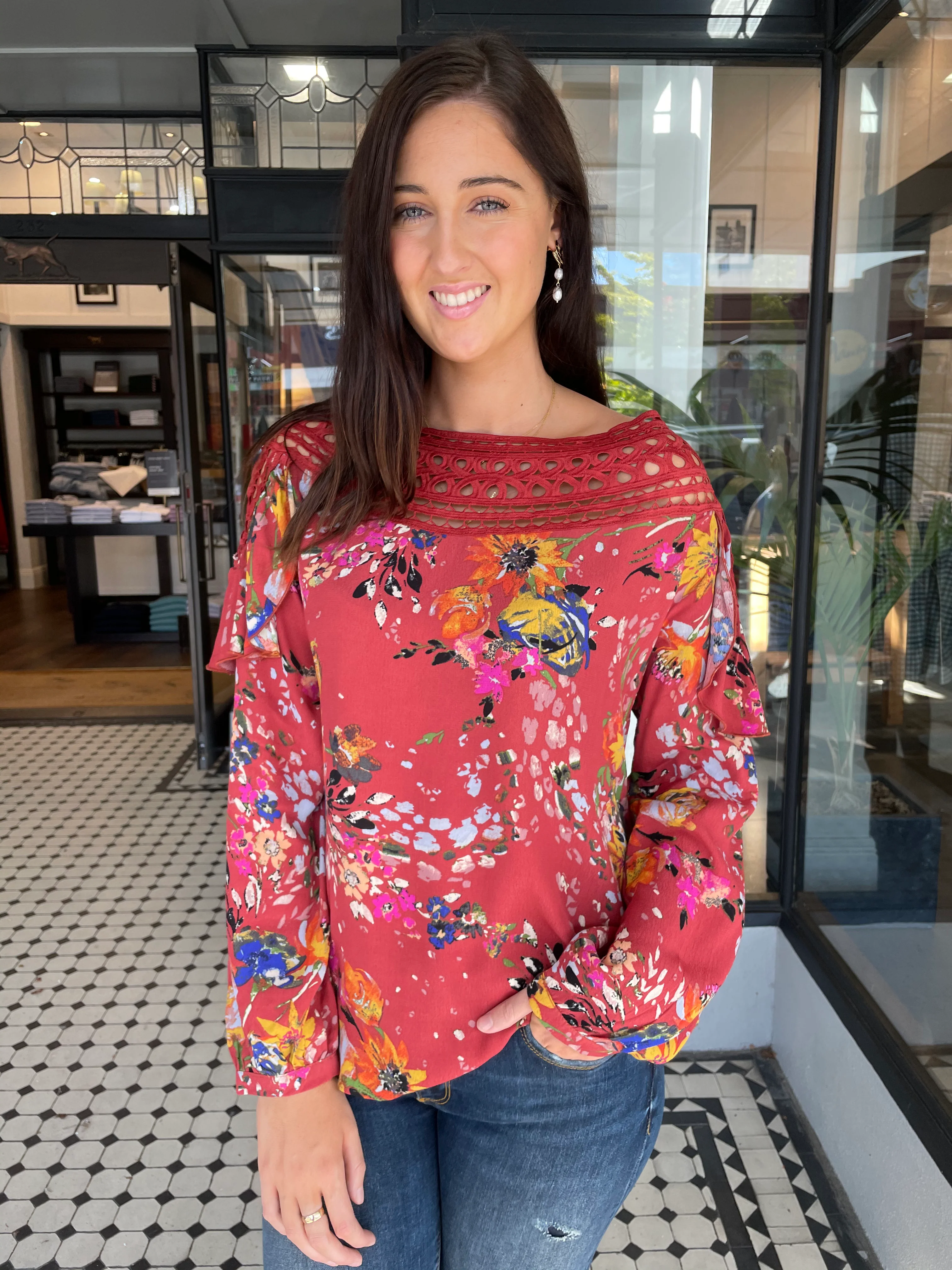 Flora Lace Trimmed Top Rust