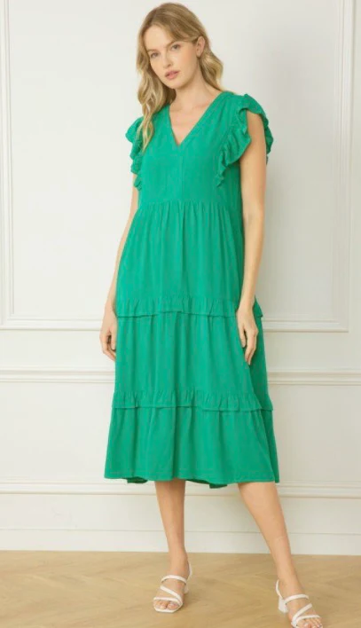 Jayla Ruffled Tiered Midi Dress Soft Green