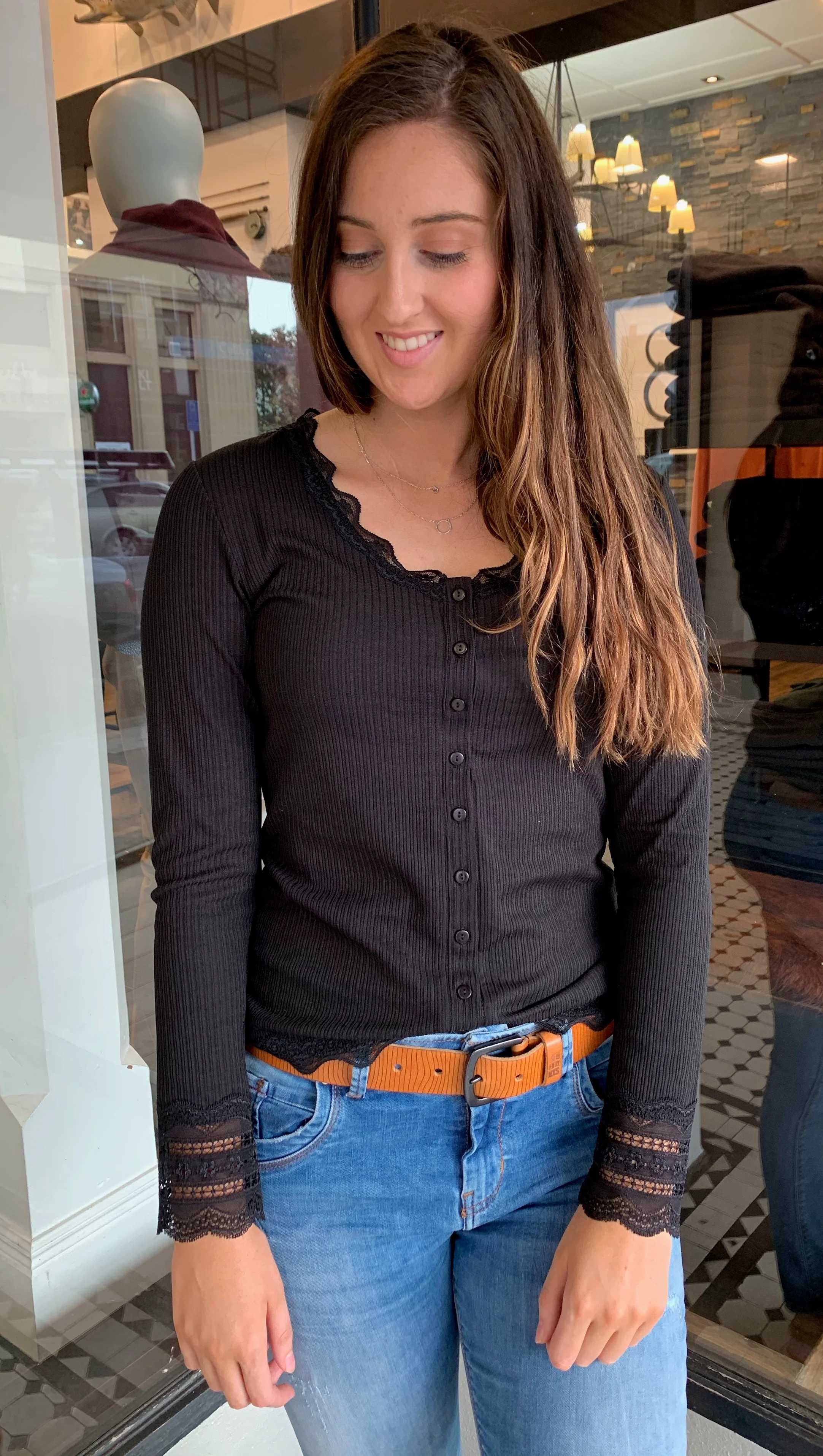 Ella Ribbed Top Black