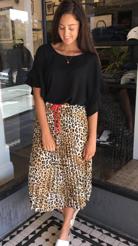 Jaz Ruffle Sleeve Top  BLACK