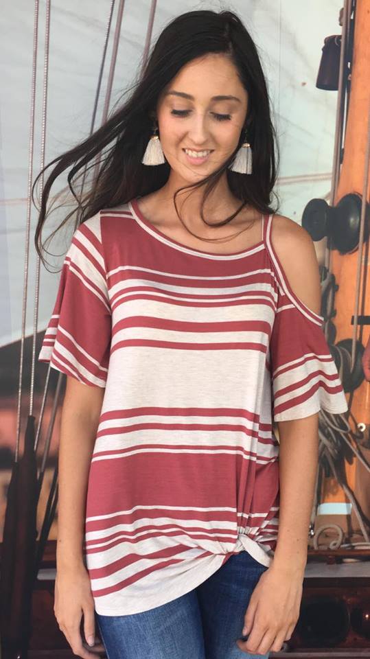 Twist & Cut Cold Shoulder Top  DARK MAUVE