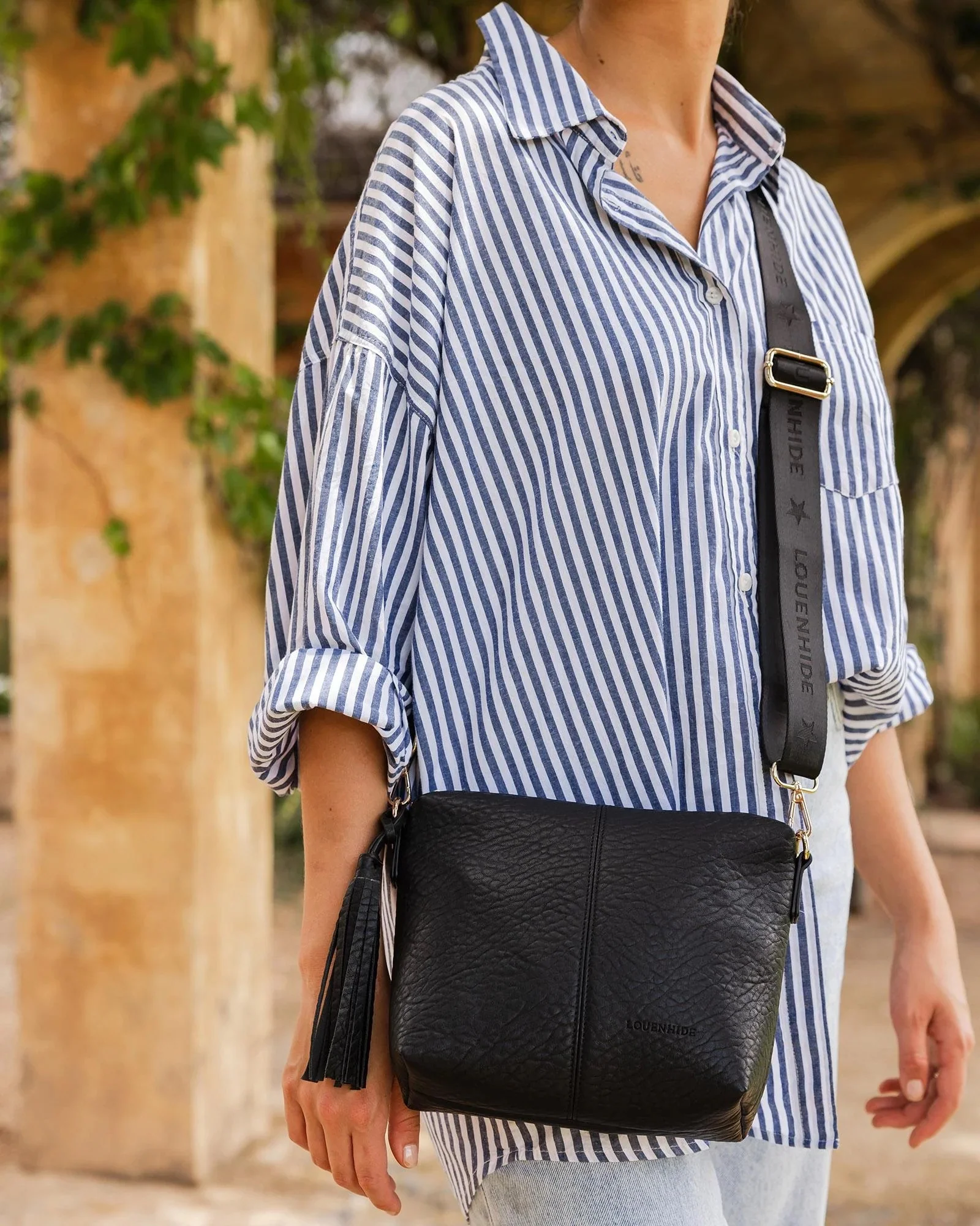 Kasey Textured Crossbody Bag With Logo Strap Black