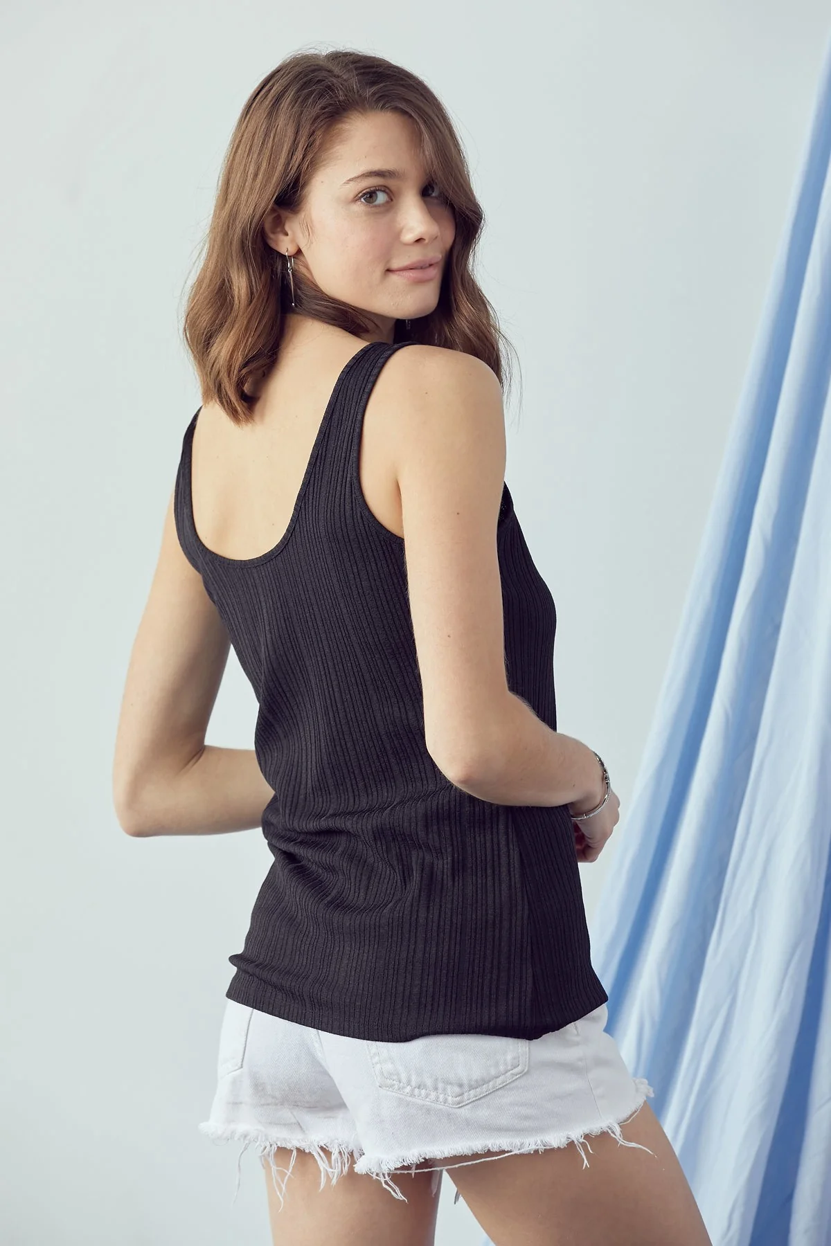 Snassy Snap Closure Ribbed Tank Black