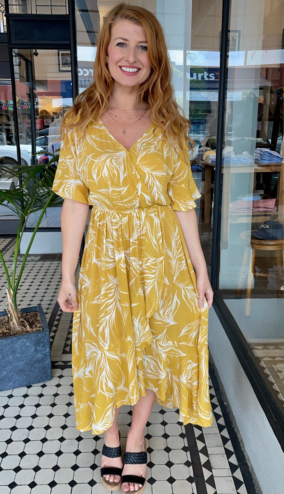 Gracie Garden Mock Wrap Dress Sunshine