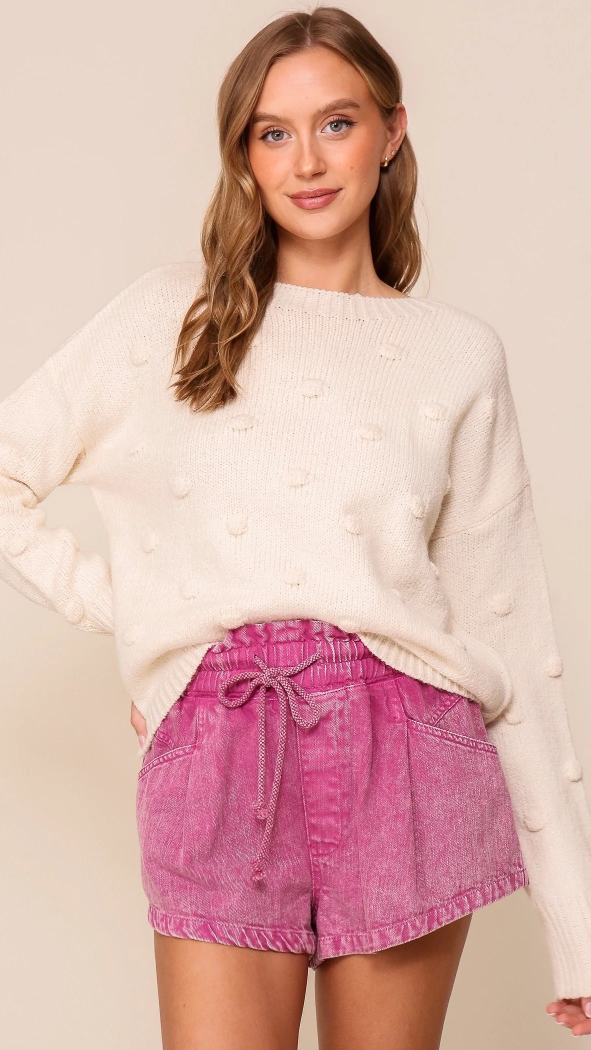 3D Dotty Knit Crew Ivory