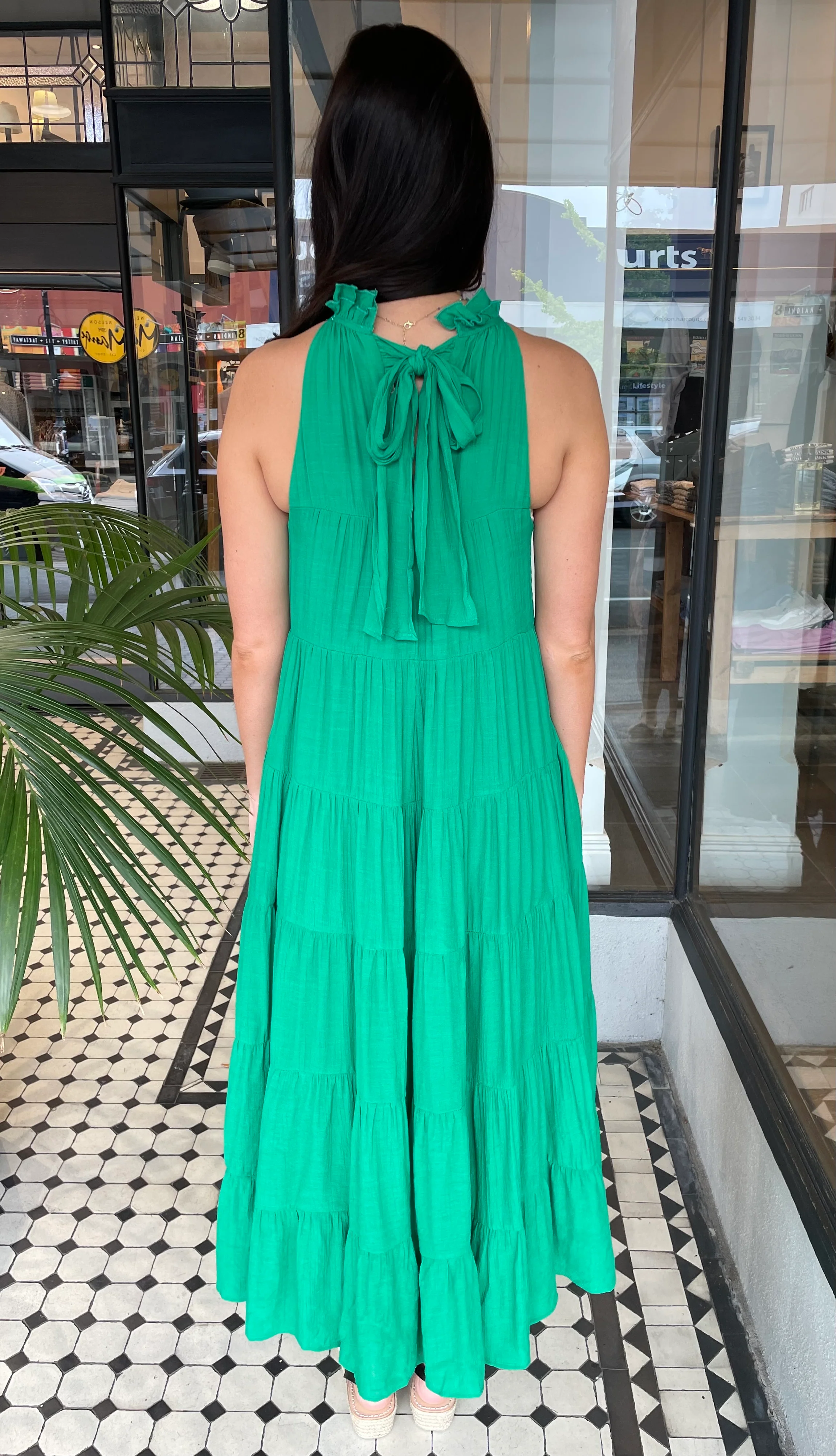 Juliette High Neck Tiered Maxi Dress Green (Restock in all sizes arriving Mid Sept 23)