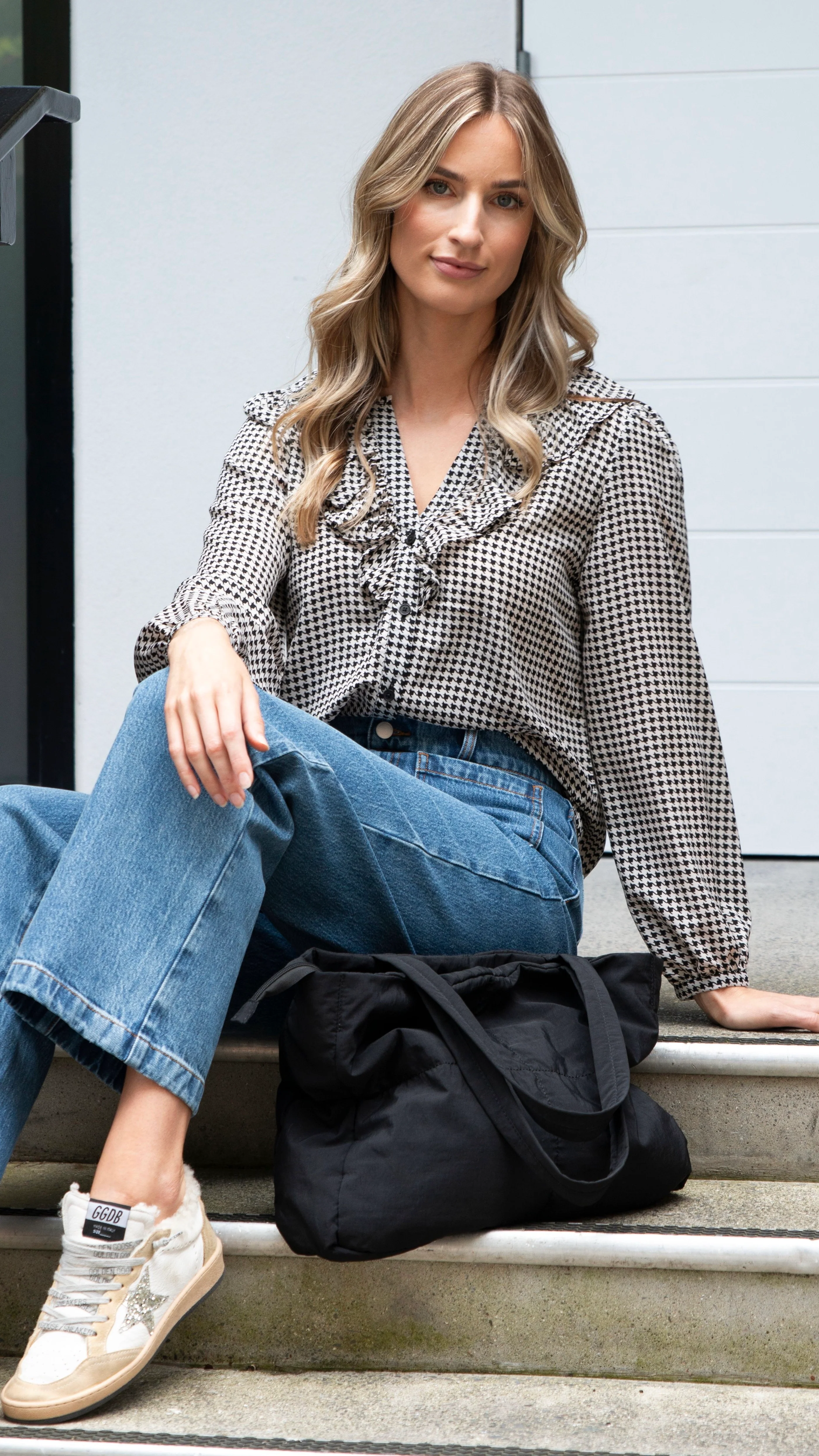 Keaton Blouse Houndstooth Black White