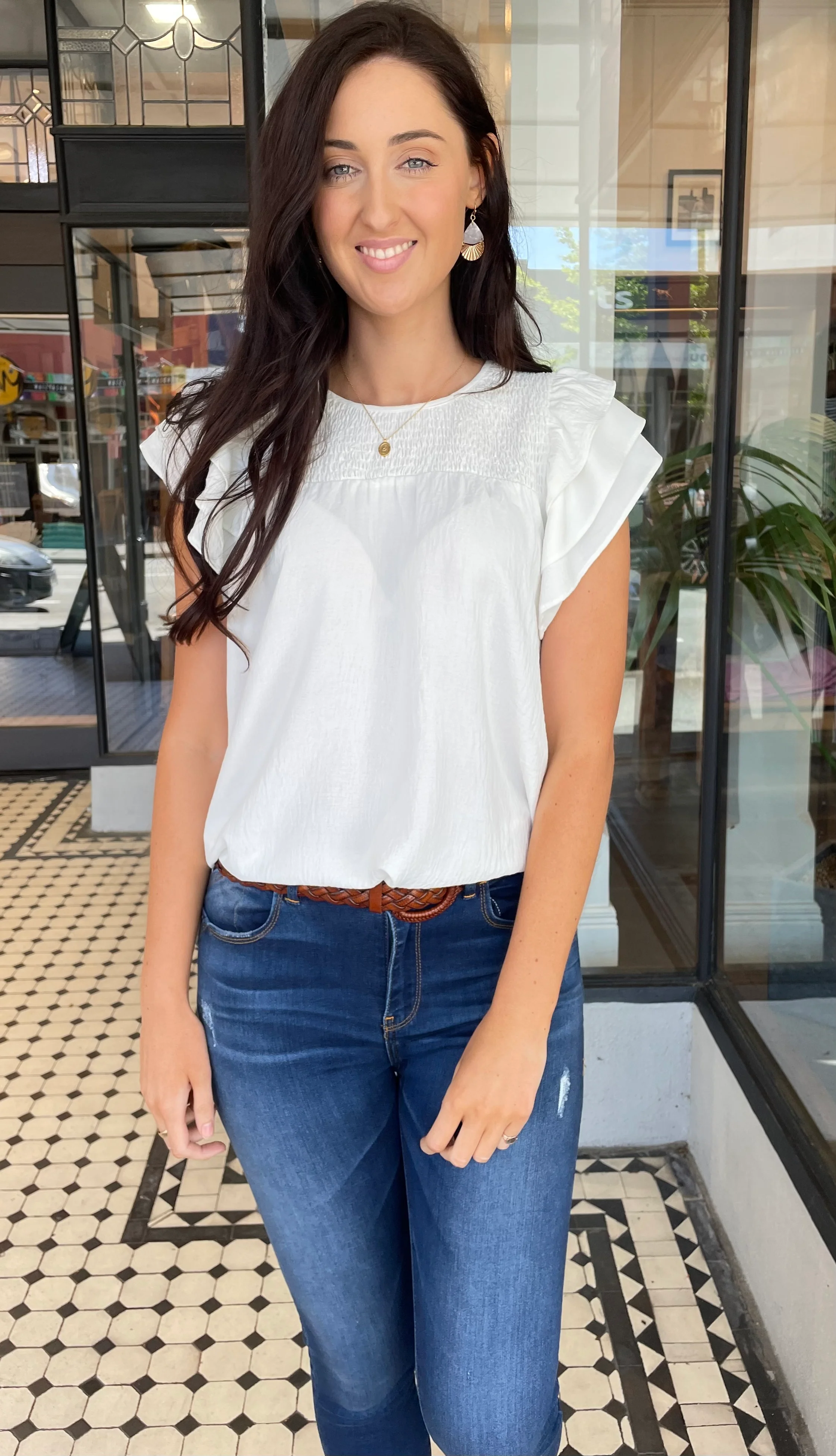 Rachel Layered Ruffle Sleeve Top Off White
