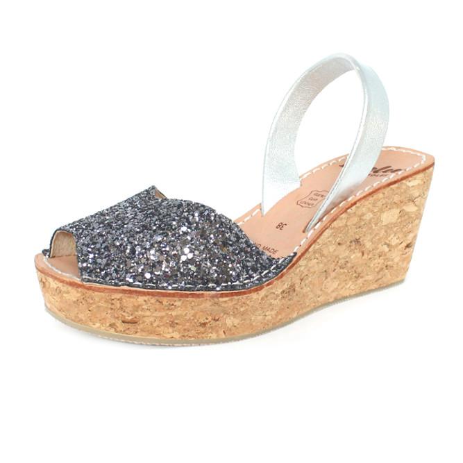 Lovelee Charcoal Glitter Cork Wedge