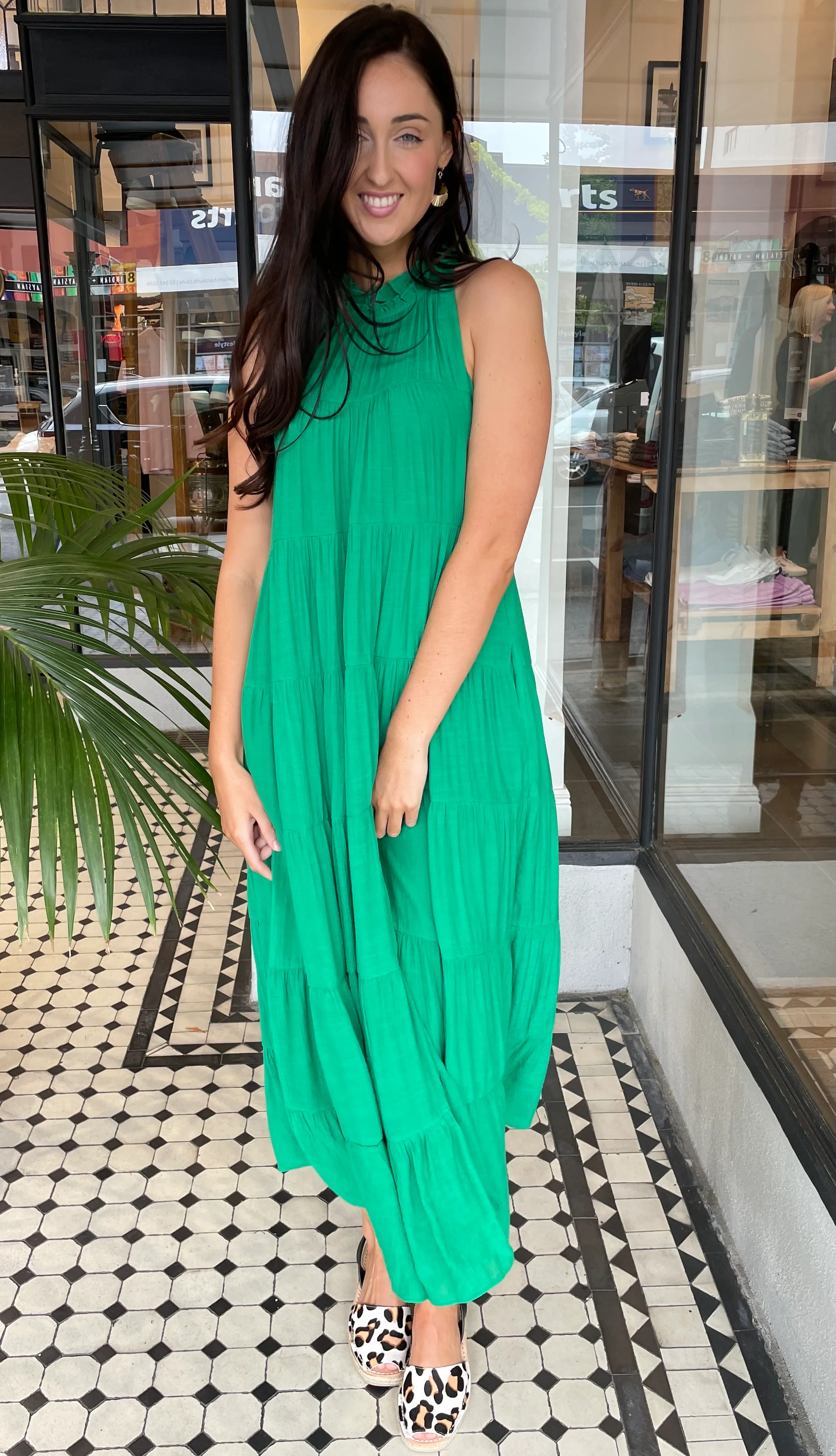 Juliette High Neck Tiered Maxi Dress Green (Restock in all sizes arriving Mid Sept 23)