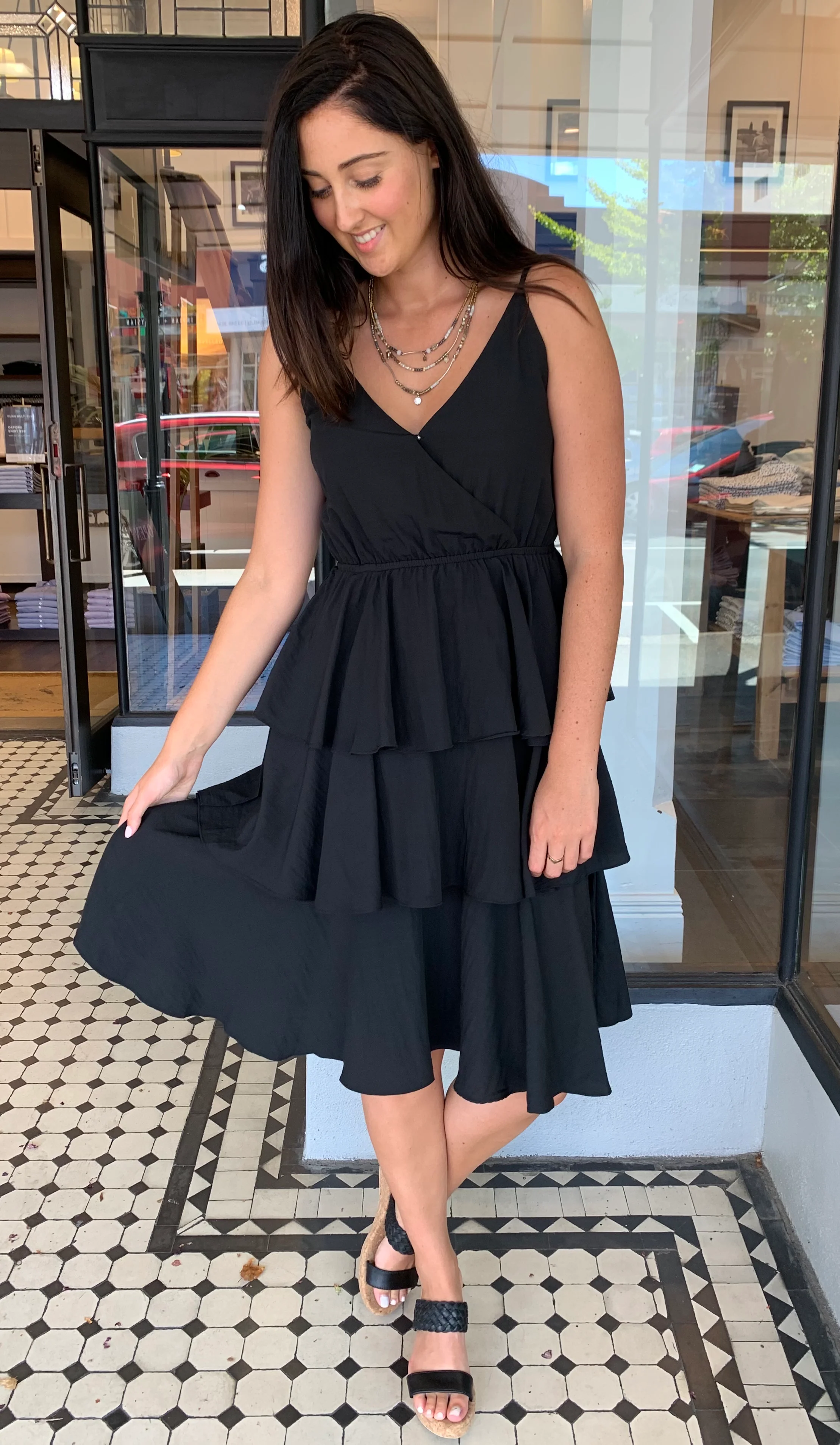 Lexi Tiered Midi Dress Black