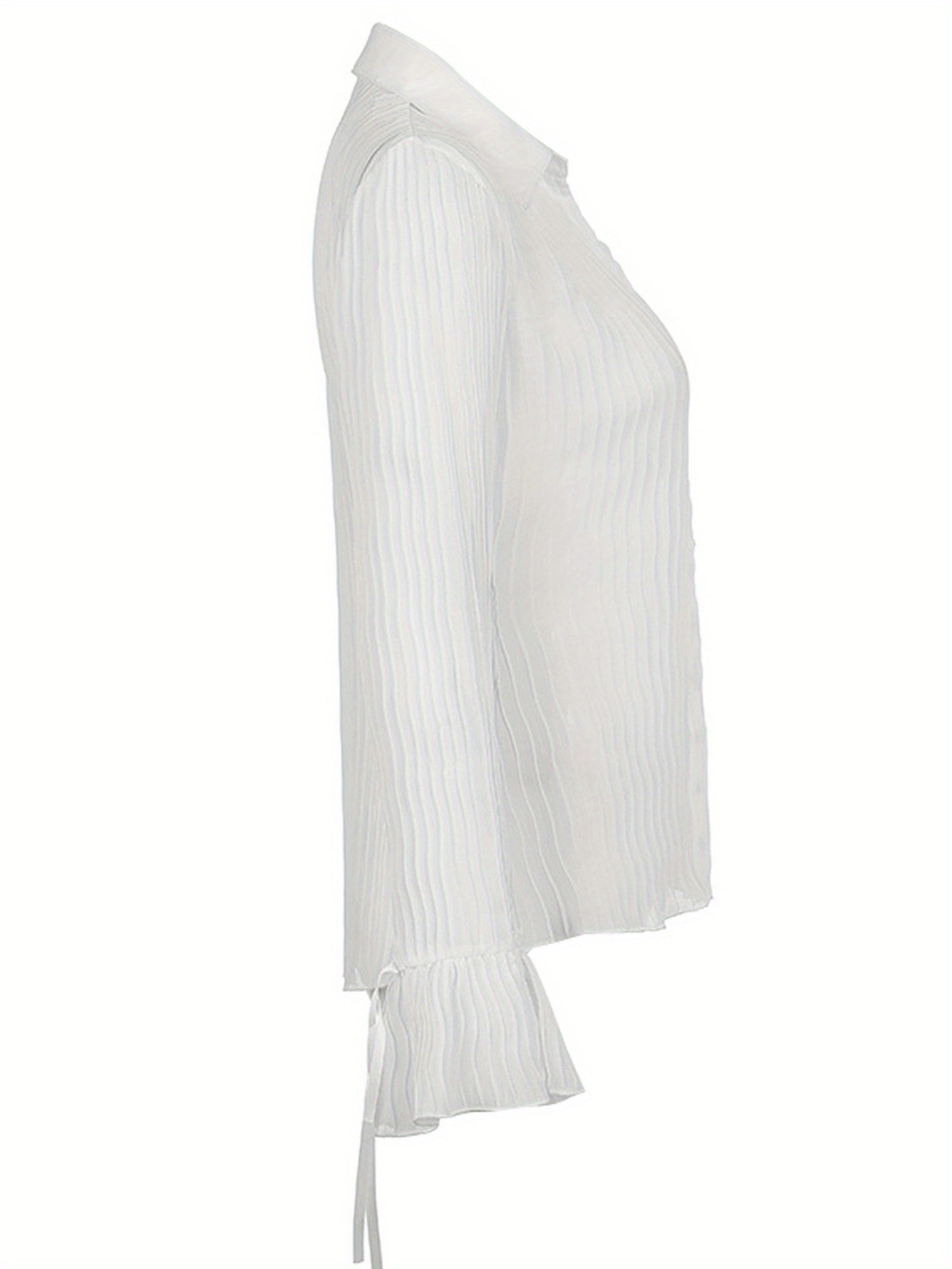 Women Sheer Button Up Blouse Sexy Collared Shirts Flare Sleeve Crop Top Streetwear Retro Ruched Shirt Slim Tops