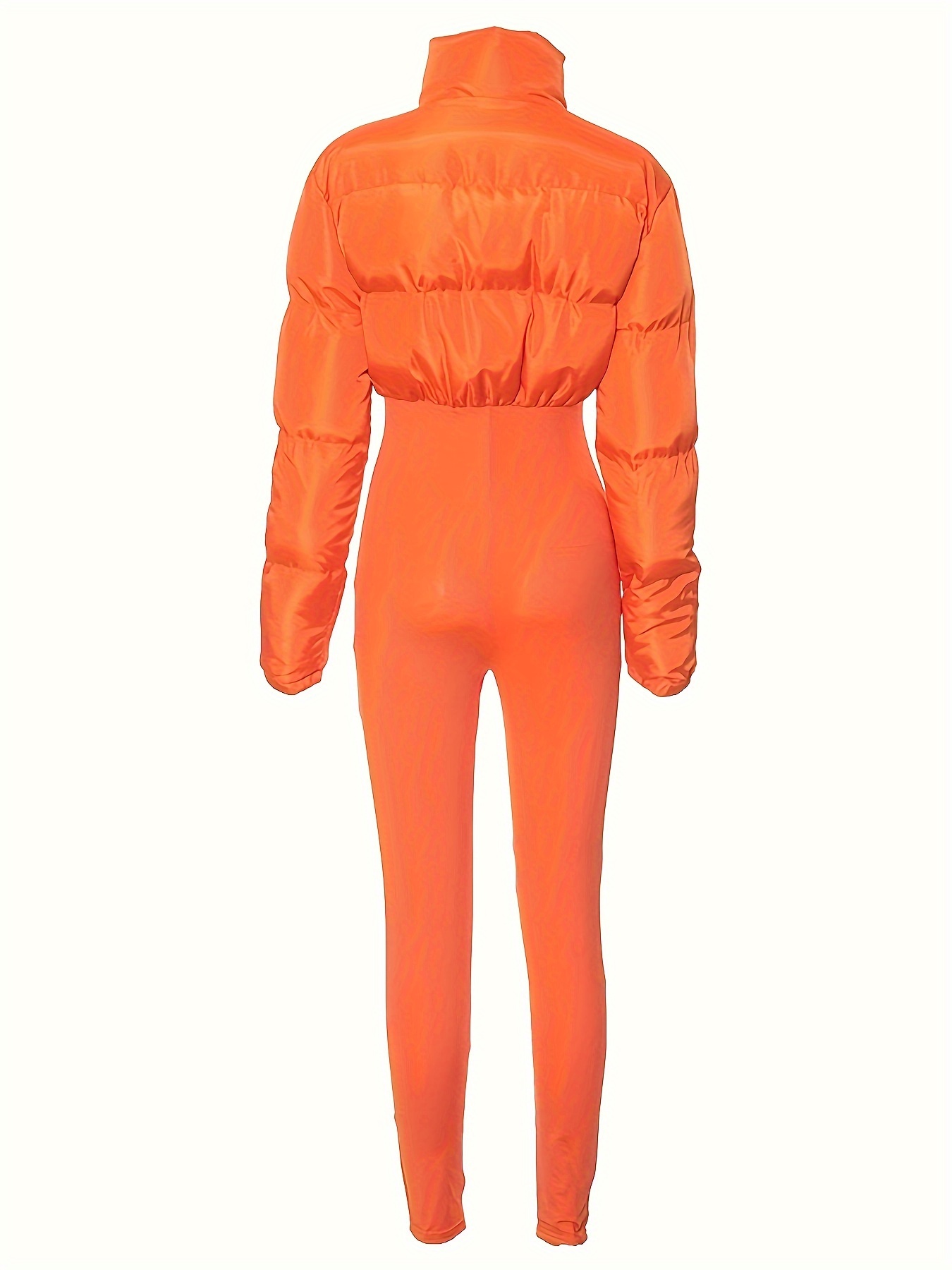 Solid Zip Front Warm Jumpsuit, Elegant Collared Long Sleeve One-Piece Jumpsuit For Fall & Winter, Women's Clothing