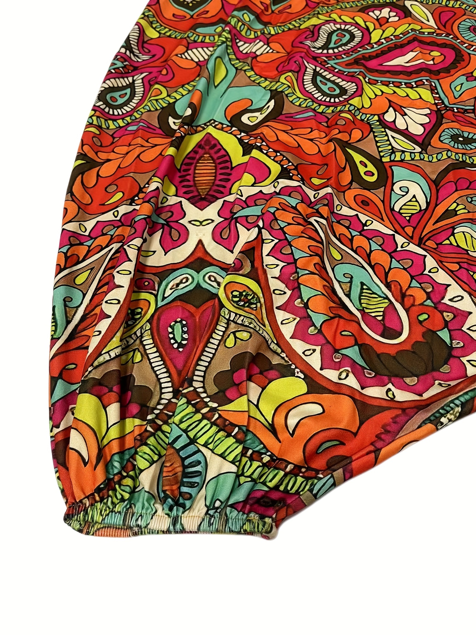 Vibrant Graphic Print Long Sleeveless V Neck Baggy Jumpsuit for Women - Relaxed Fit, Mid Elasticity, Machine Washable, Perfect for Summer Casual Occasions