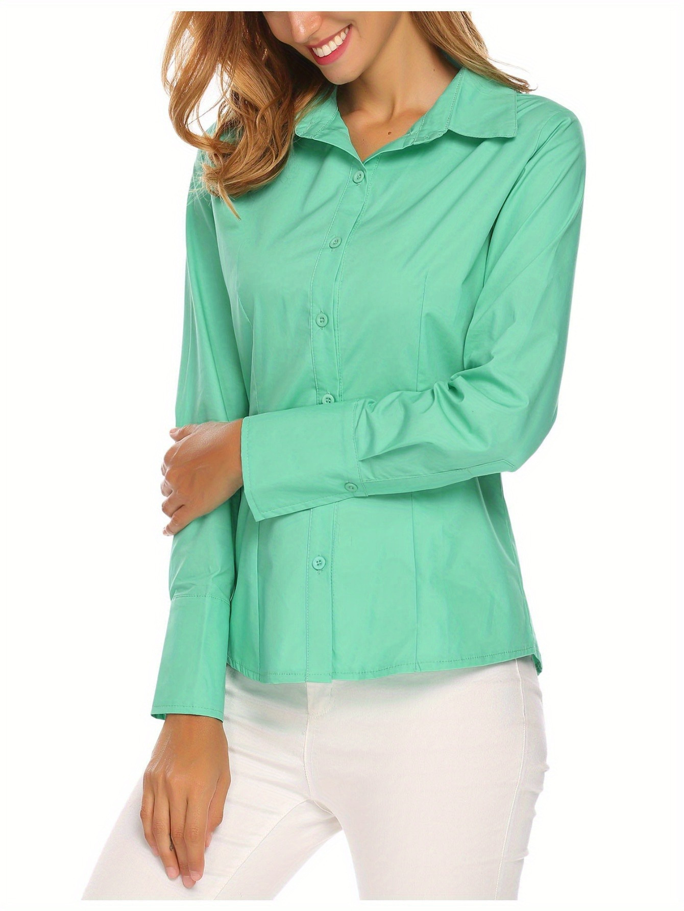 2024 Women's Professional Cotton Shirts: Slim Fit with Button-Down Collar